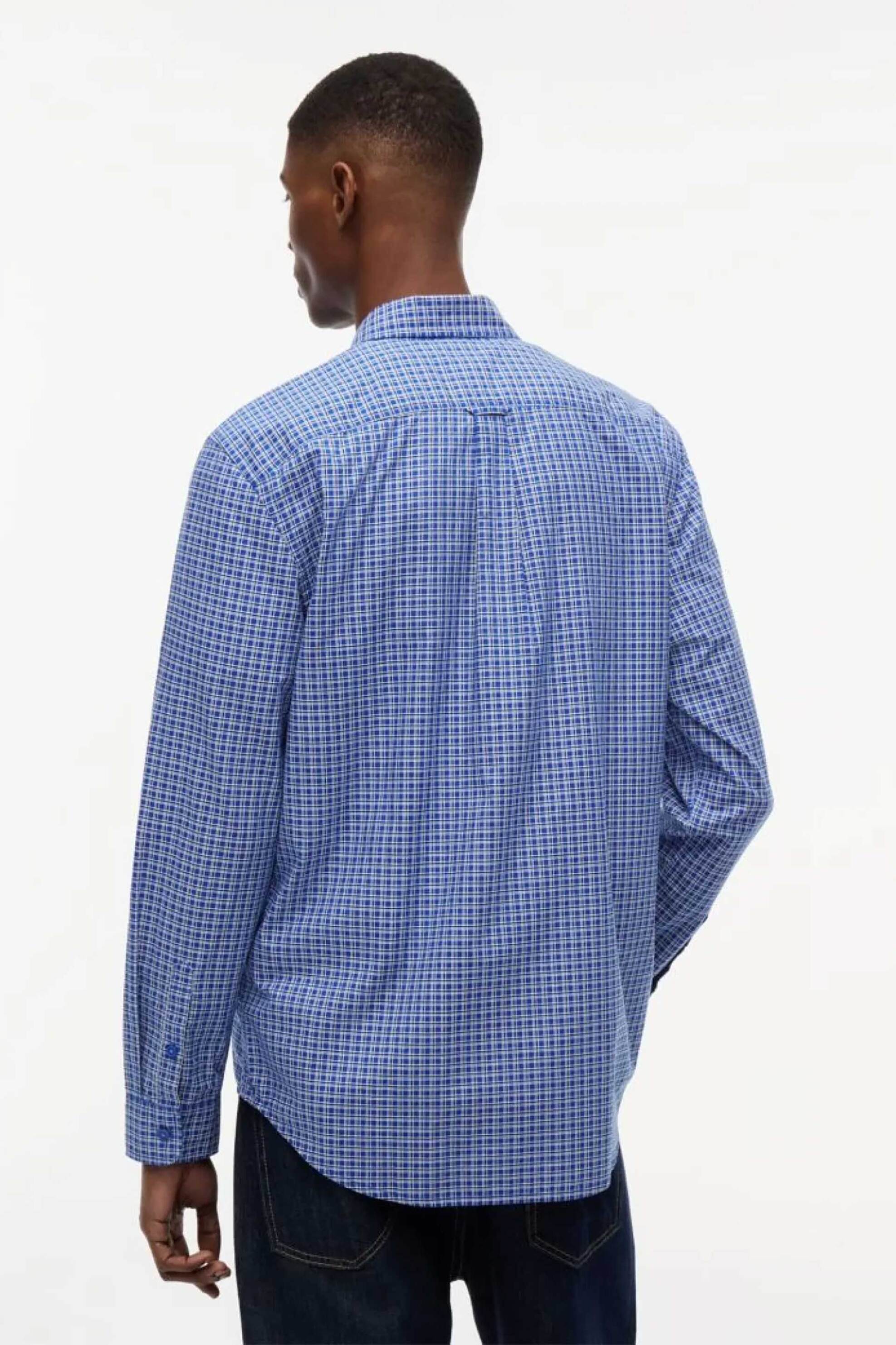 Tommy Jeans Ανδρικό Πουκάμισο Poplin με Καρό Σχέδιο Και Κεντημένο Λογότυπο Regular Fit - Dm0Dm23414 Μπλε