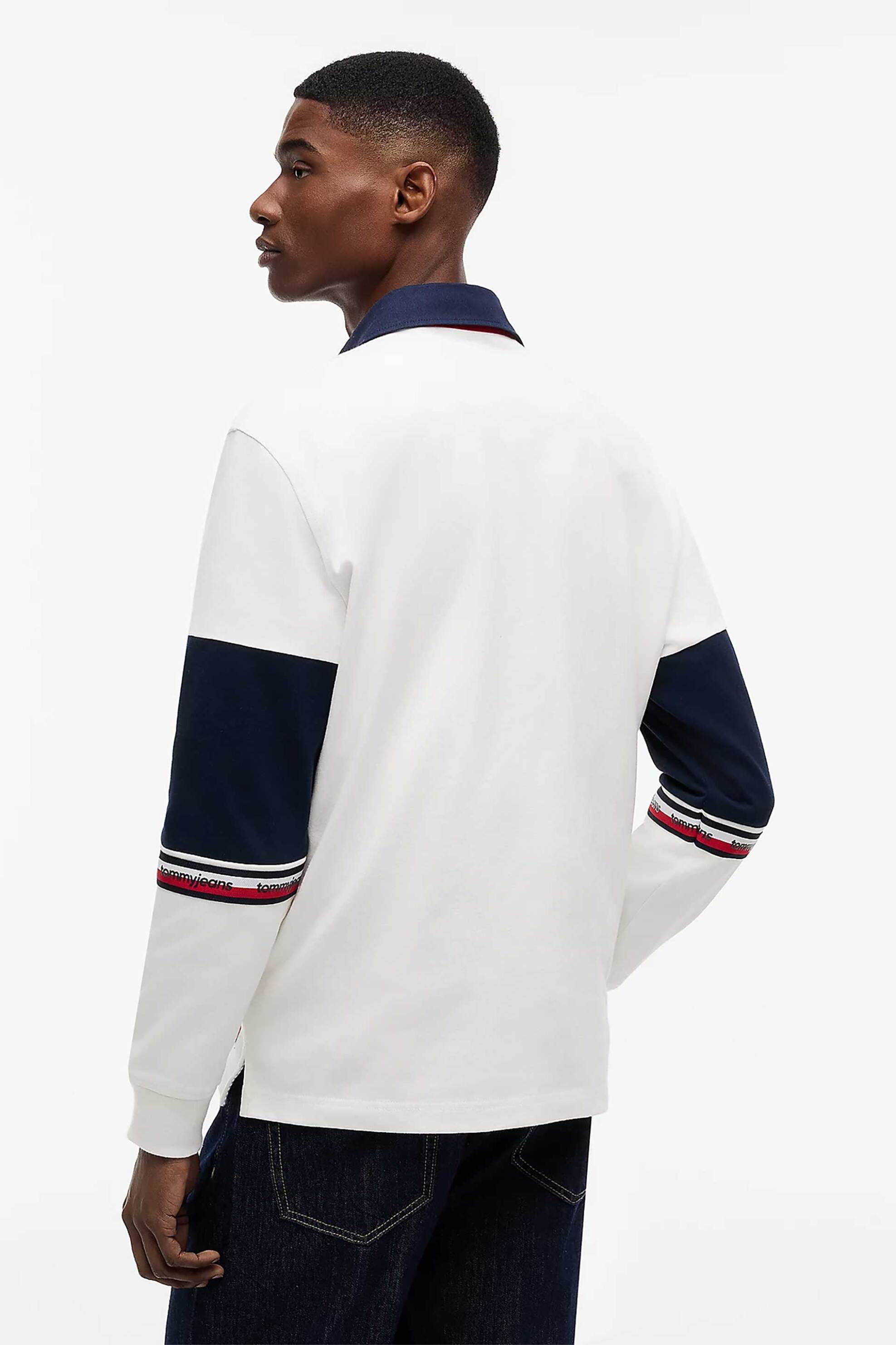 Tommy Jeans Ανδρική Μπλούζα Πόλο Colourblocked με Repeat Logo Relaxed Fit - Dm0Dm23161 Λευκό