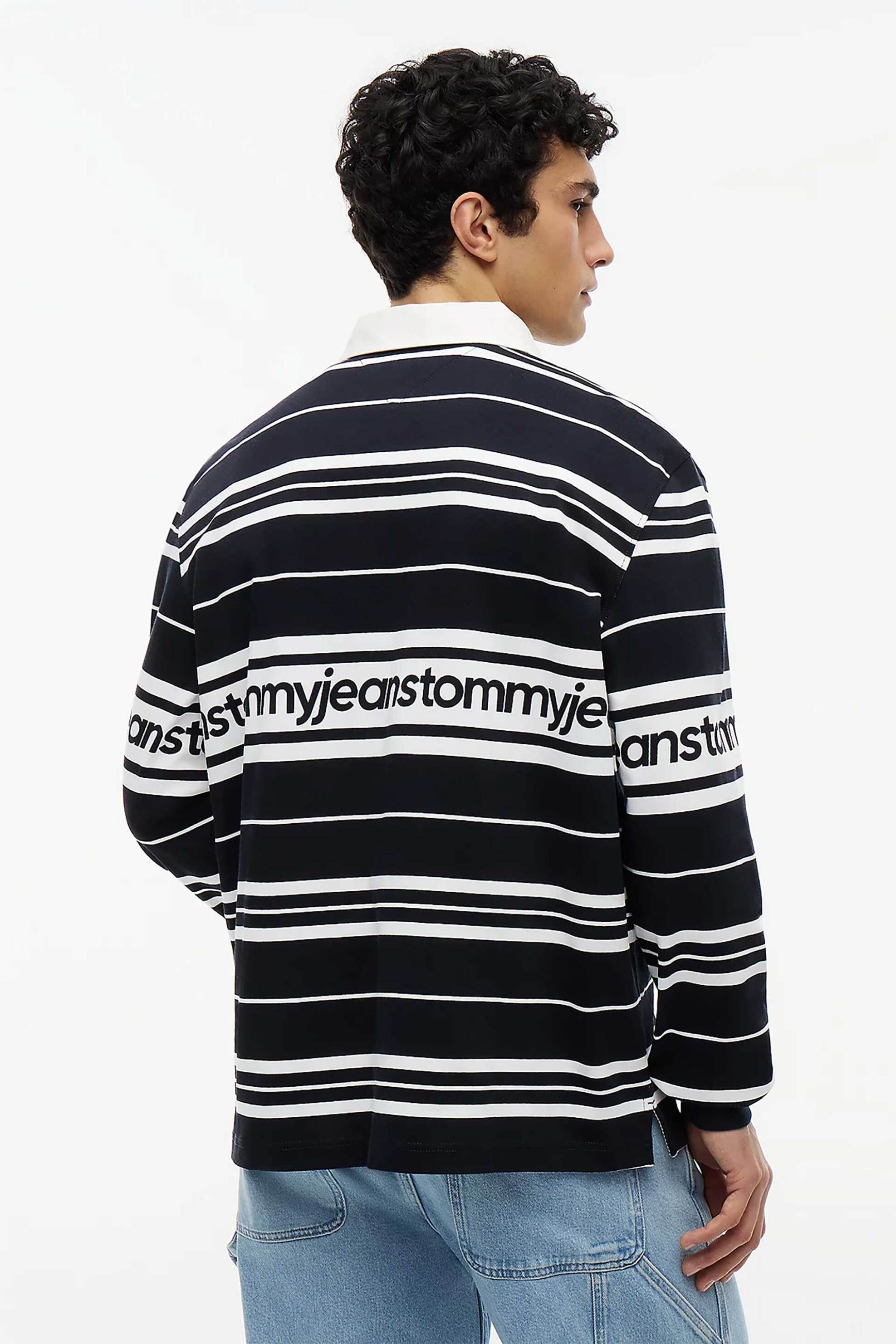Tommy Jeans Ανδρική Μπλούζα Πόλο με Ριγέ Σχέδιο Και Repeat Logo Relaxed Fit - Dm0Dm23164 Μπλε Σκούρο