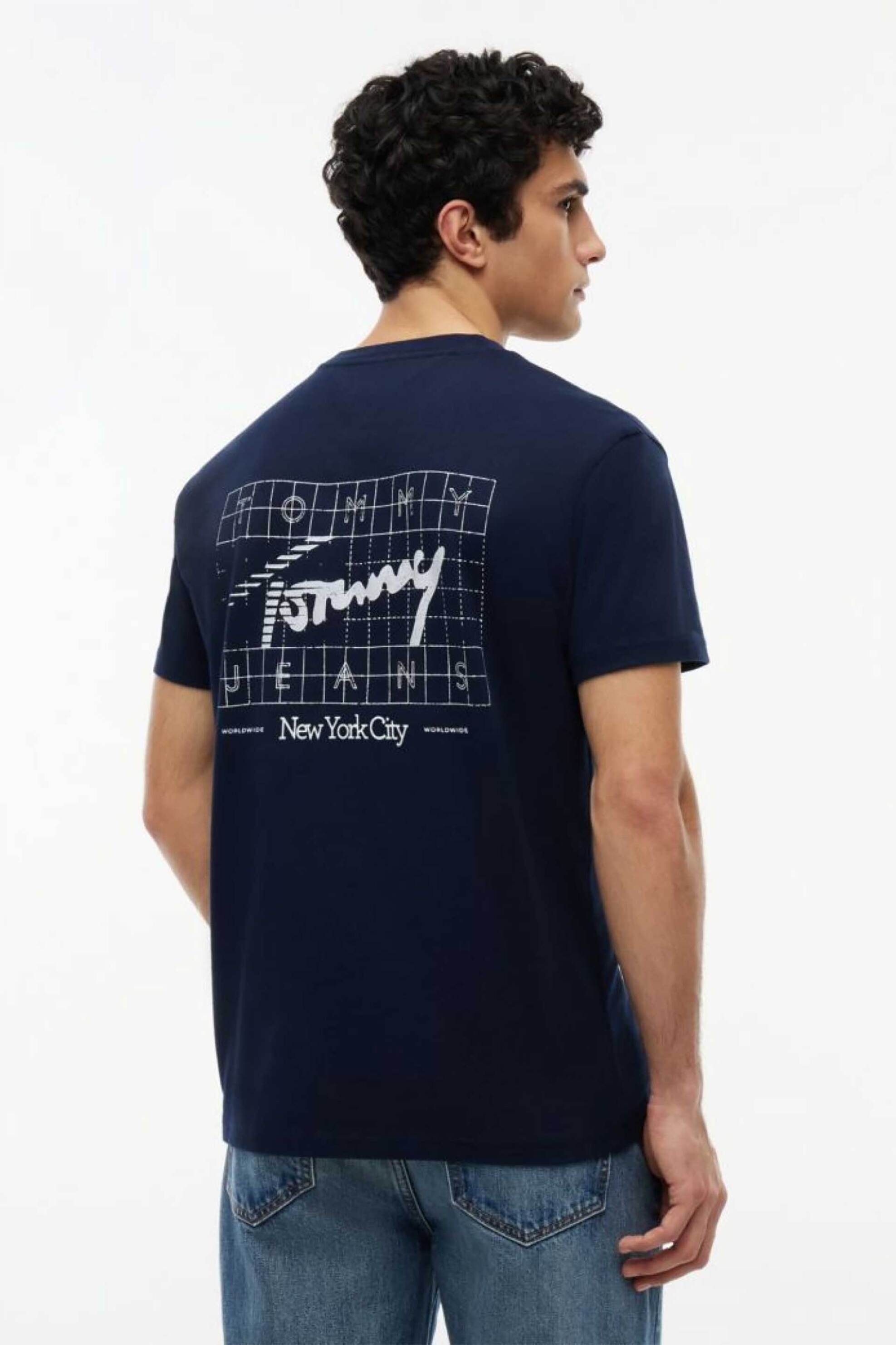 Tommy Jeans Ανδρικό T-Shirt με Signature Logo Regular Fit - Dm0Dm23177 Μπλε Σκούρο