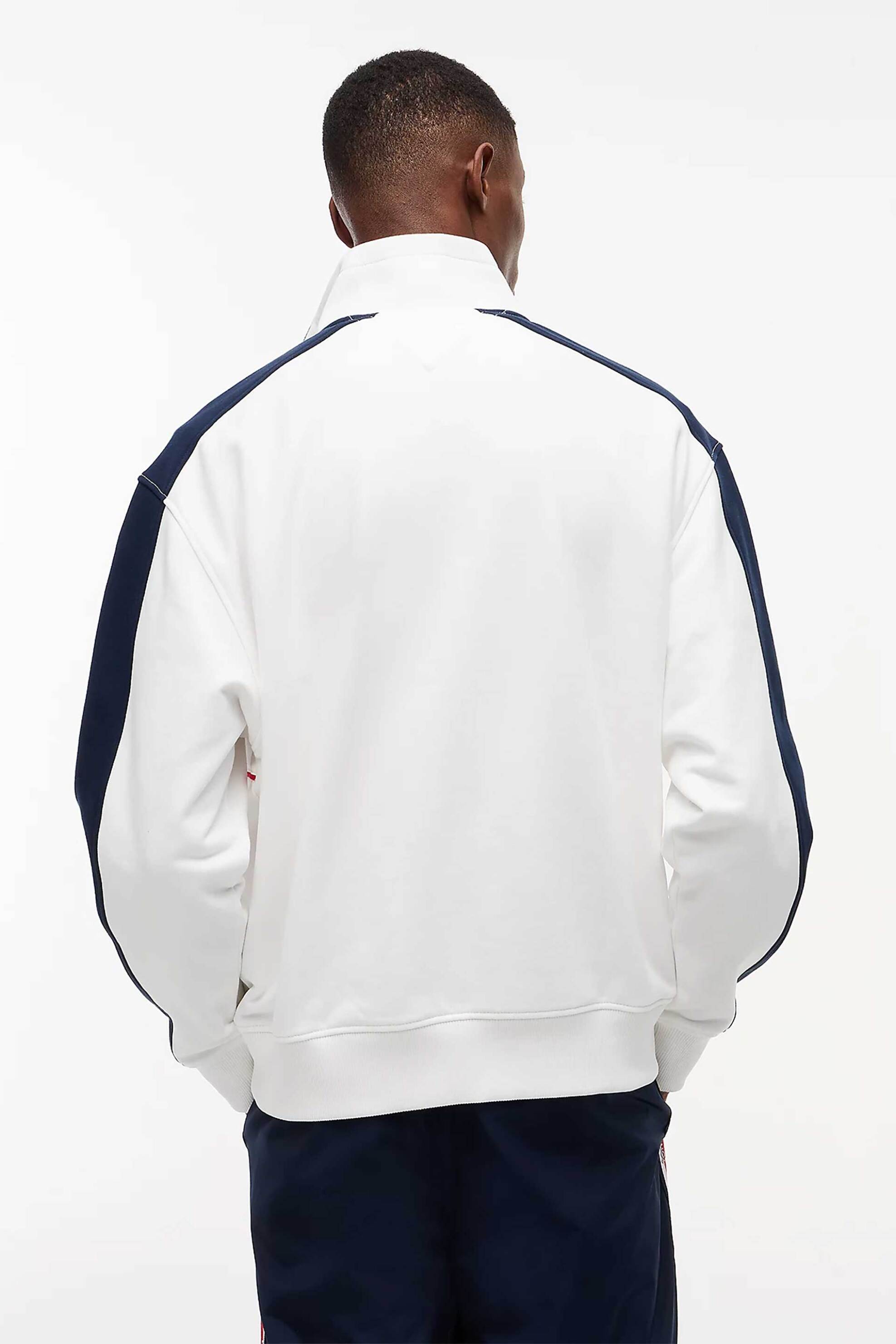 Tommy Jeans Ανδρική Μπλούζα Φούτερ Colourblocked με 1 2 Φερμουάρ Relaxed Fit - Dm0Dm23244 Λευκό