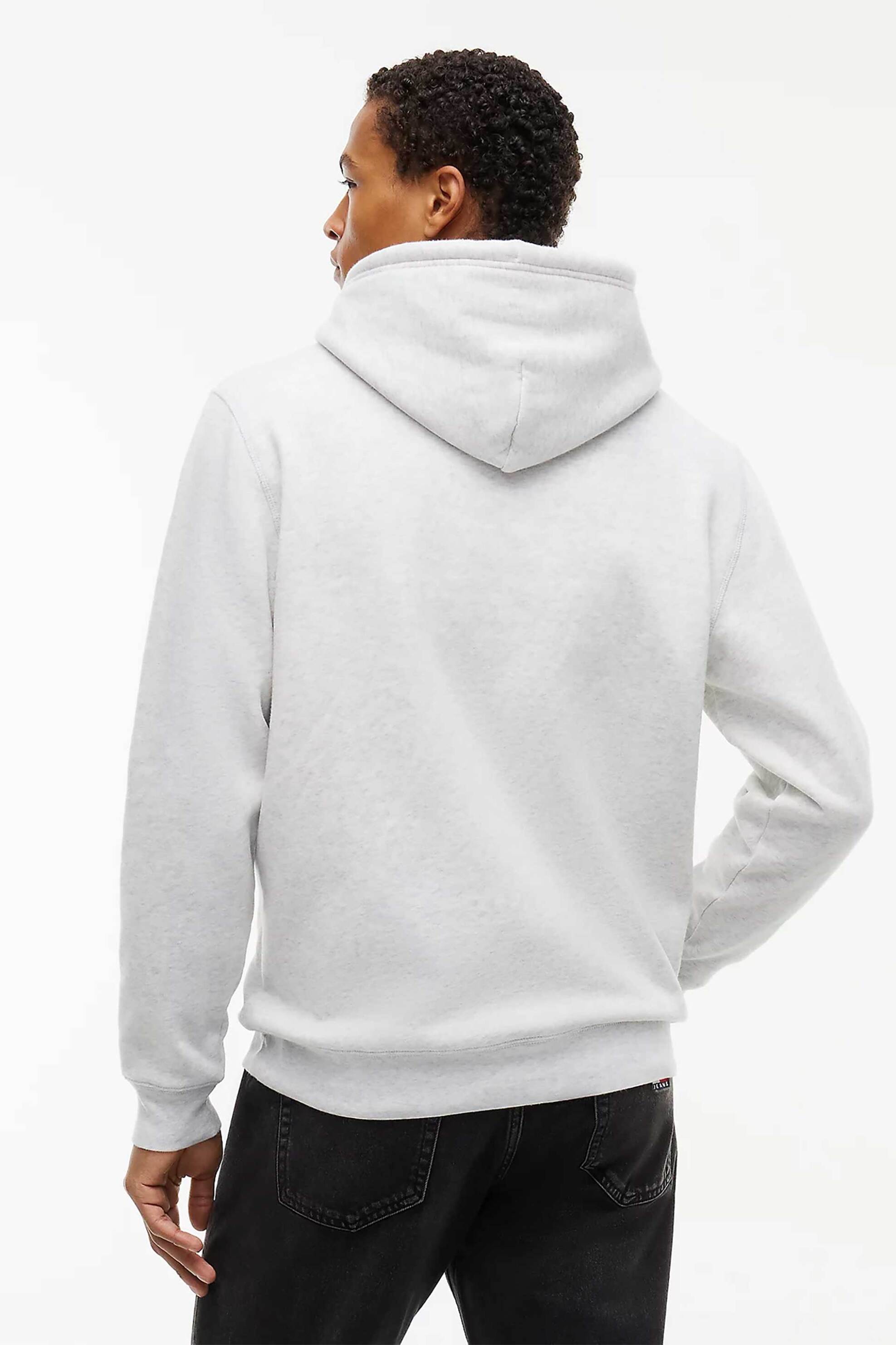Tommy Jeans Ανδρική Μπλούζα Φούτερ με Κουκούλα Και Λογότυπο Regular Fit - Dm0Dm23606 Γκρι Ανοιχτό