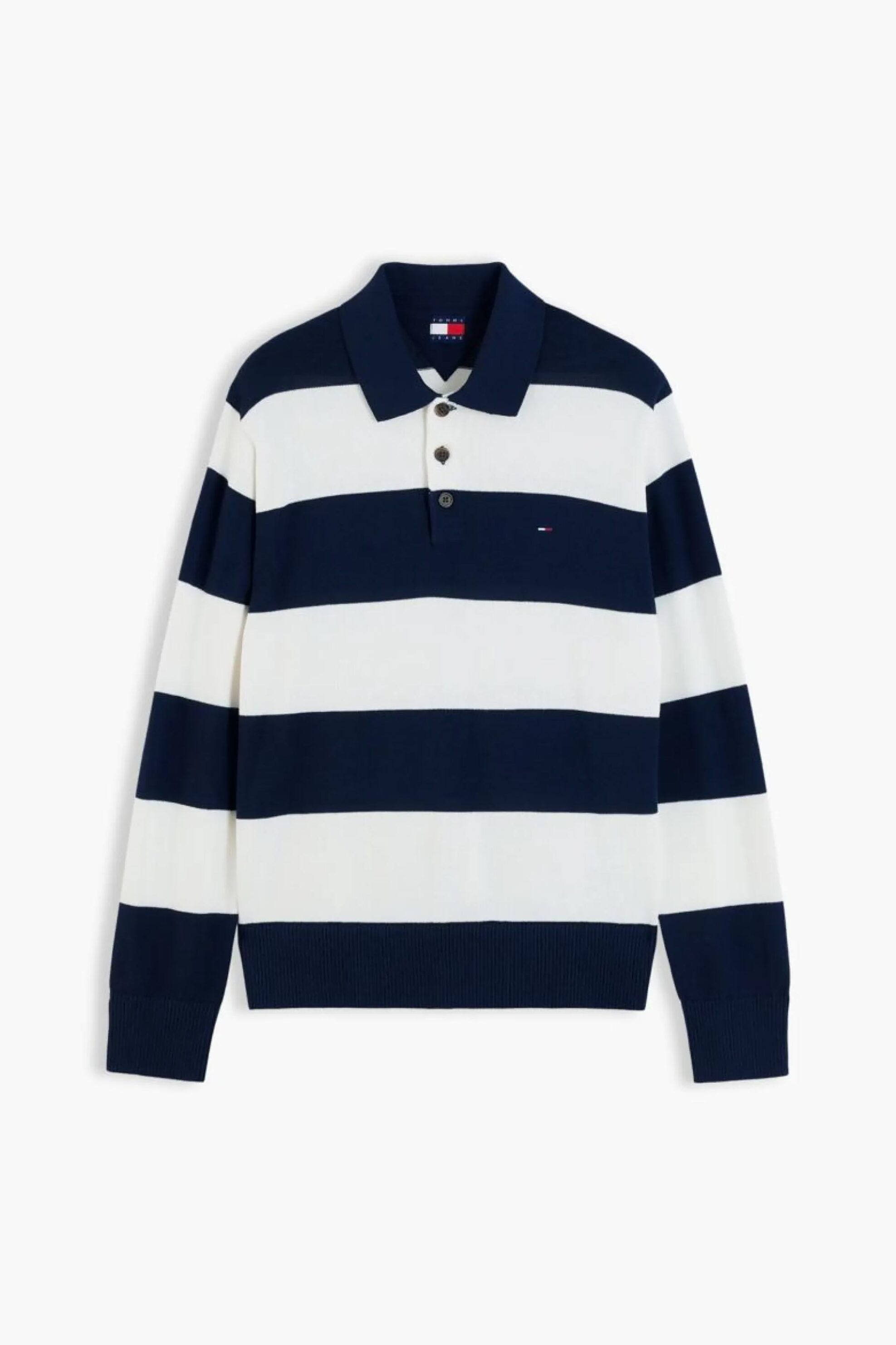 Tommy Jeans Ανδρική Πλεκτή Μπλούζα Πόλο με Ριγέ Σχέδιο Slim Fit - Dm0Dm20304 Σκούρο Μπλε