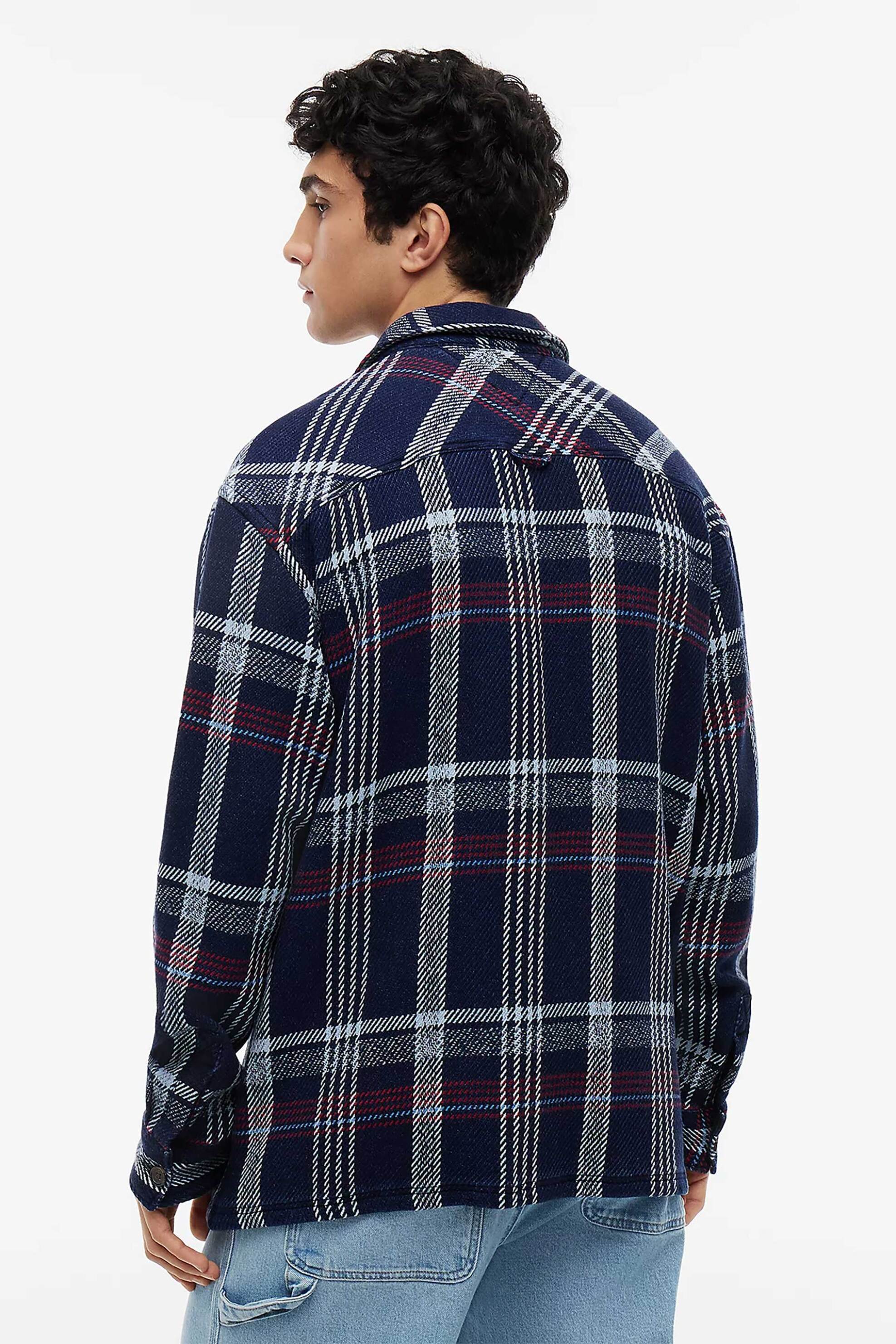 Tommy Jeans Ανδρικό Overshirt Textured με Καρό Σχέδιο Και Λογότυπο Oversized Fit - Dm0Dm23135 Μπλε Σκούρο