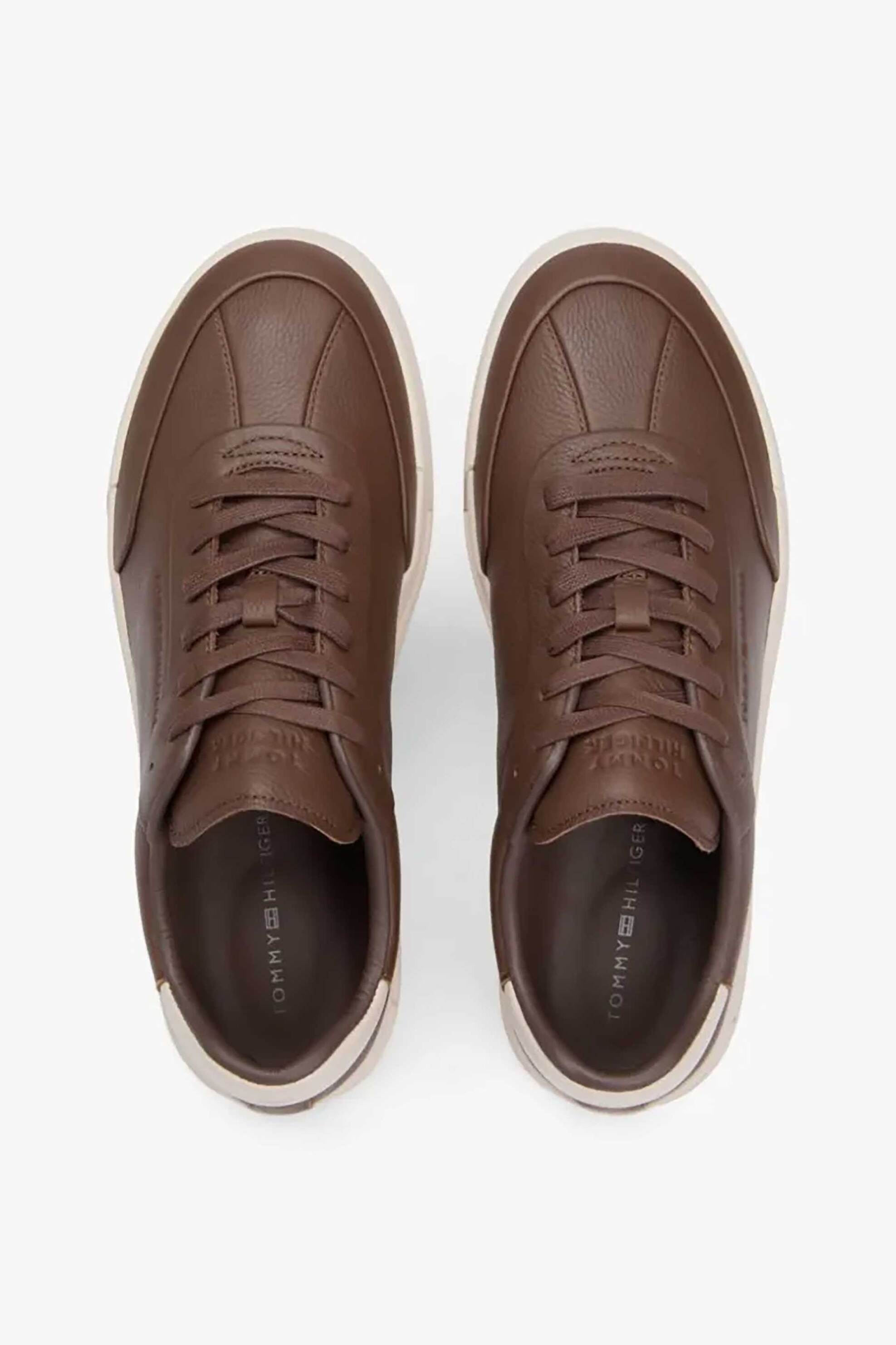 Tommy Jeans Ανδρικά Δερμάτινα Sneakers με Λογότυπο - Fm0Fm05718 Καφέ