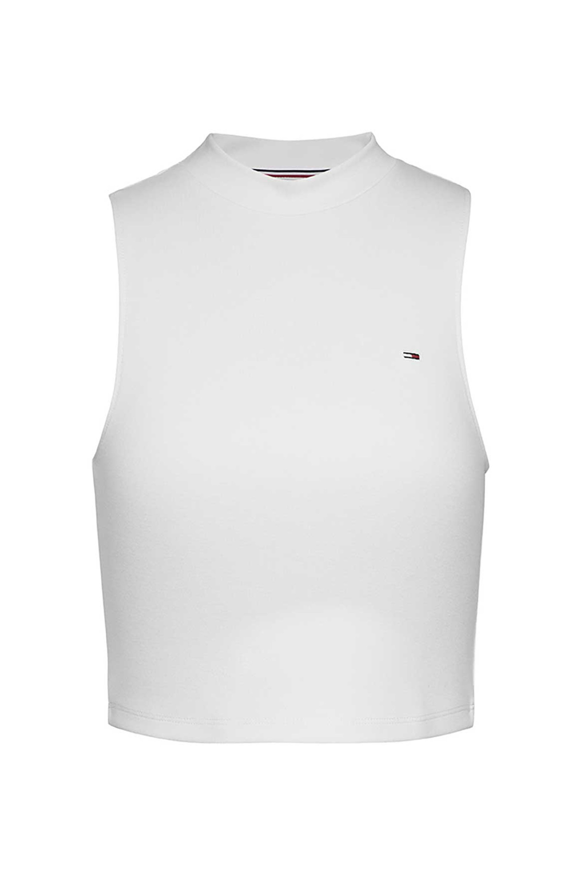Tommy Jeans γυναικείο τοπ αμάνικο cropped με mock λαιμόκοψη - DW0DW17985 Λευκό