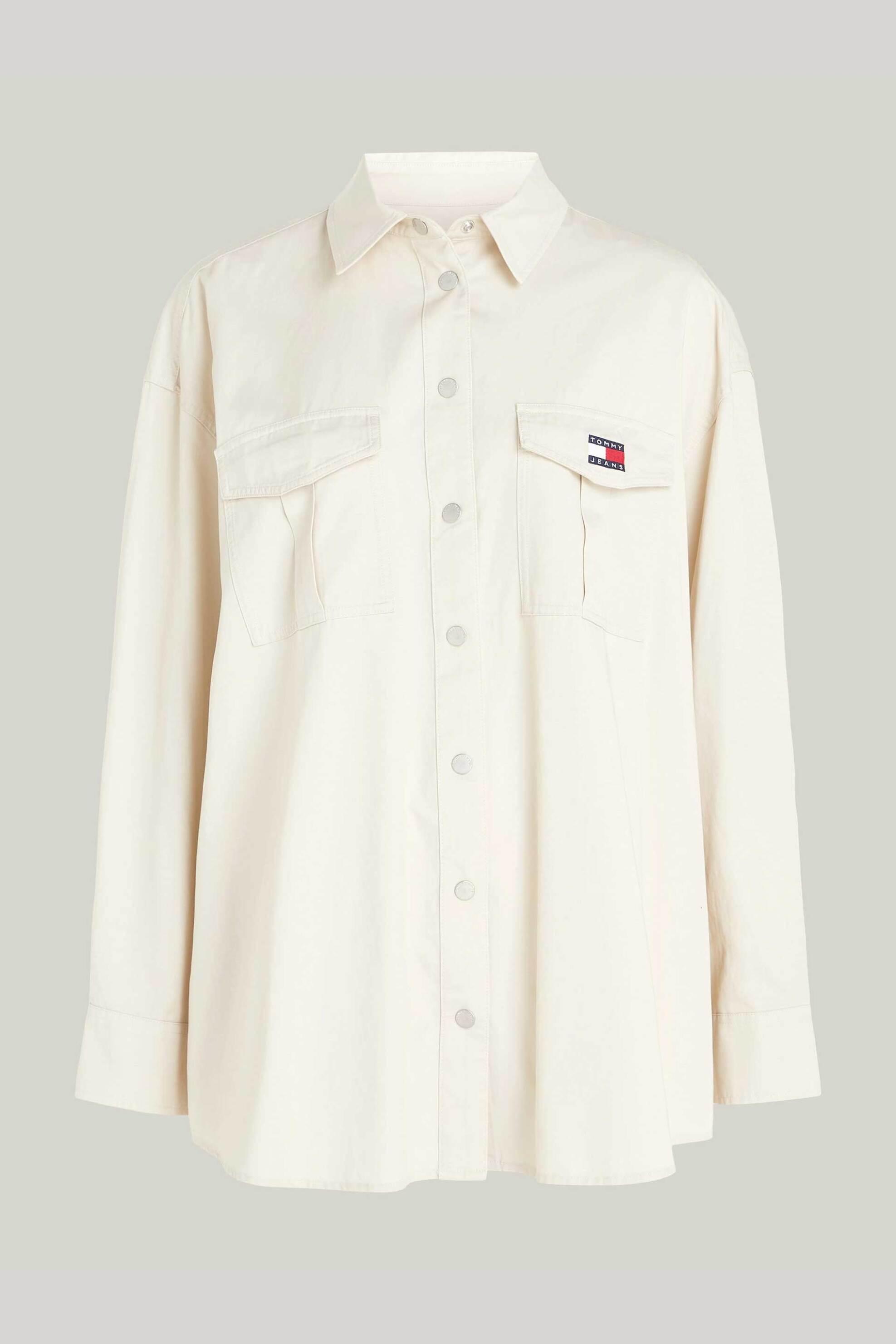 Tommy Jeans Γυναικείο Overshirt Μονόχρωμο με Λογότυπο Oversized Fit - Dw0Dw18445 Εκρού