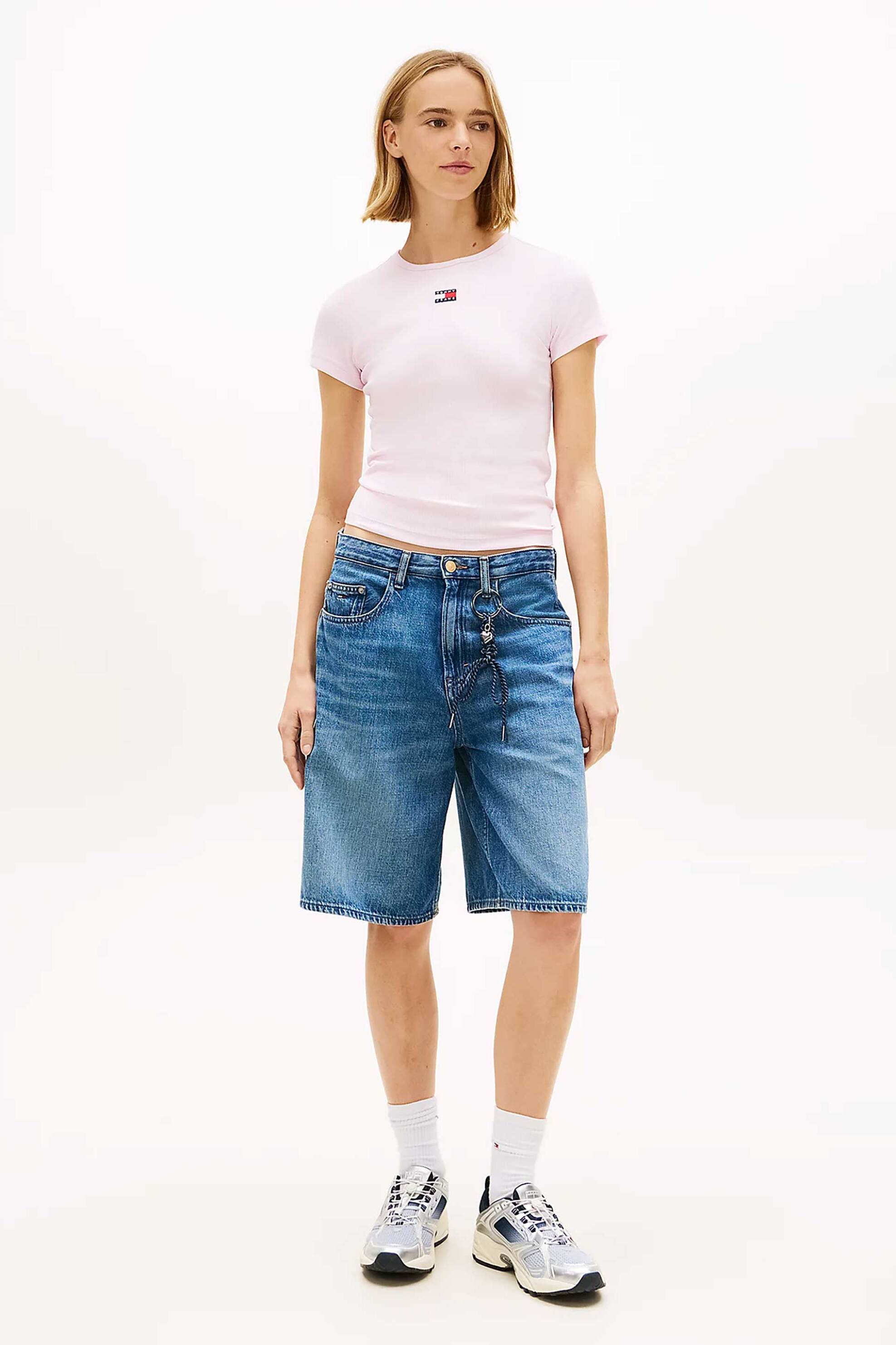 TOMMY JEANS Tommy Jeans γυναικείο T-shirt μονόχρωμο με logo print Slim Fit - DW0DW17881 Ροζ - 2