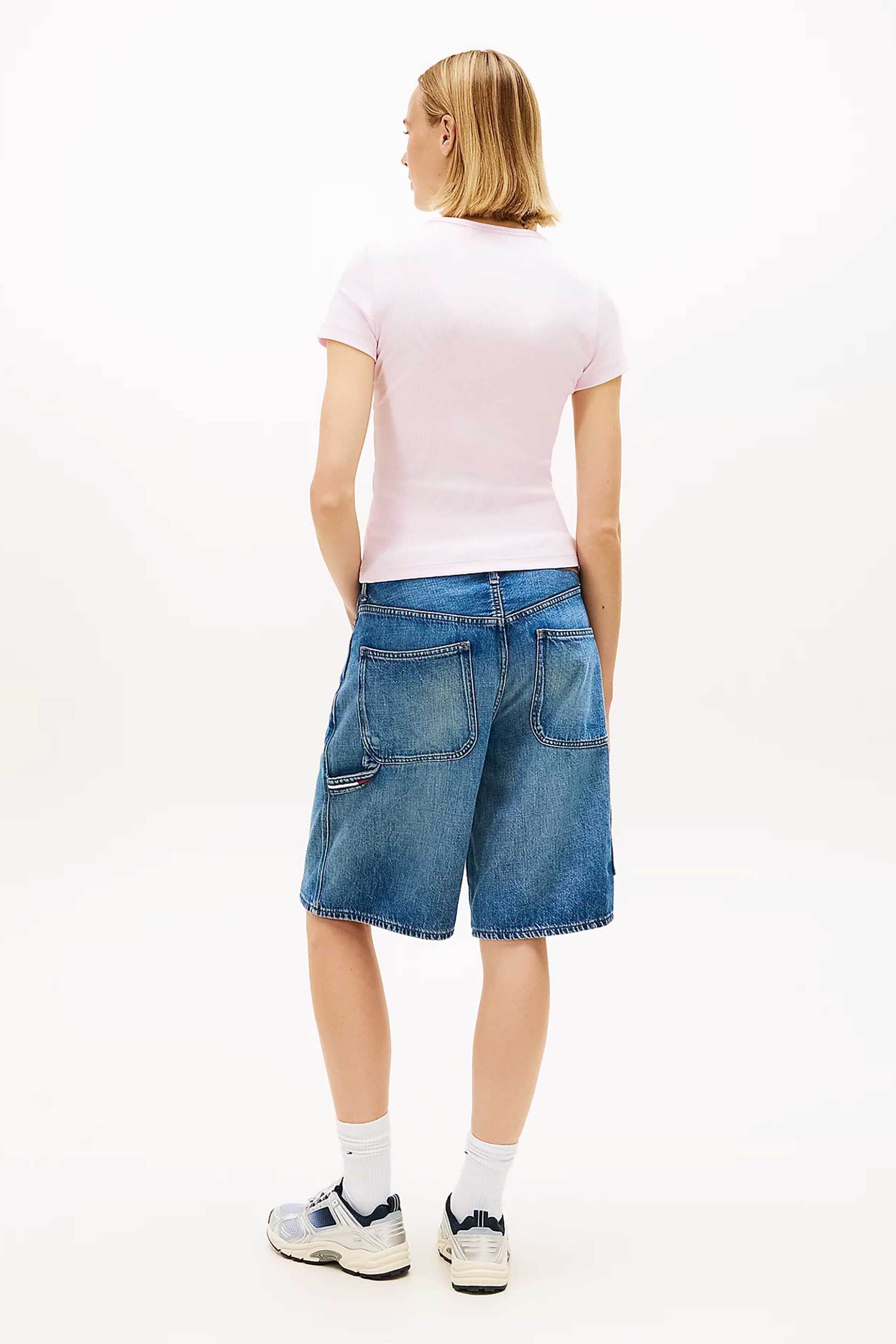 TOMMY JEANS Tommy Jeans γυναικείο T-shirt μονόχρωμο με logo print Slim Fit - DW0DW17881 Ροζ - 3