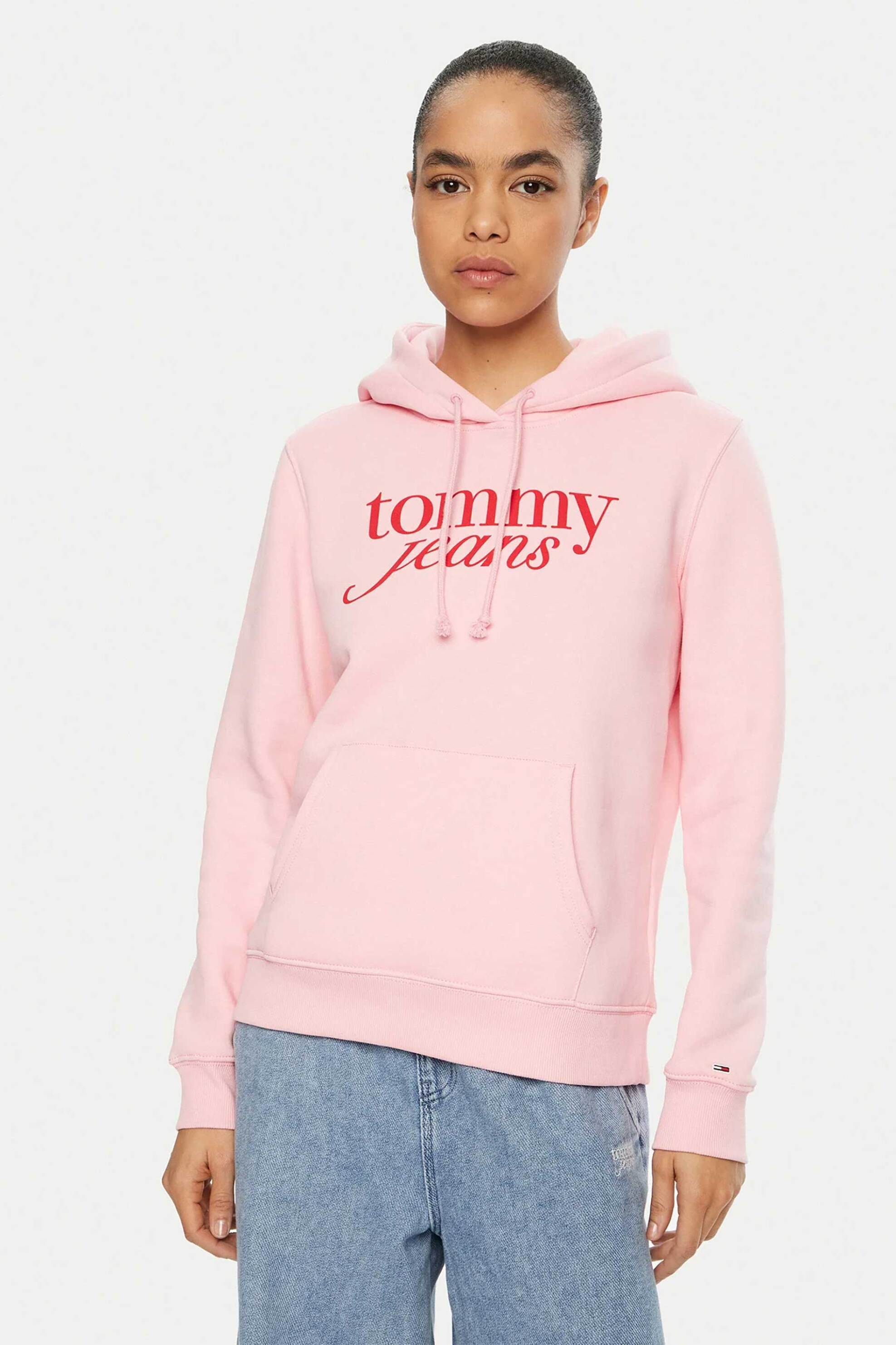  Tommy Jeans γυναικεία μπλούζα φούτερ με κουκούλα και λογότυπο Regular Fit - DW0DW20170 Ροζ 2025
