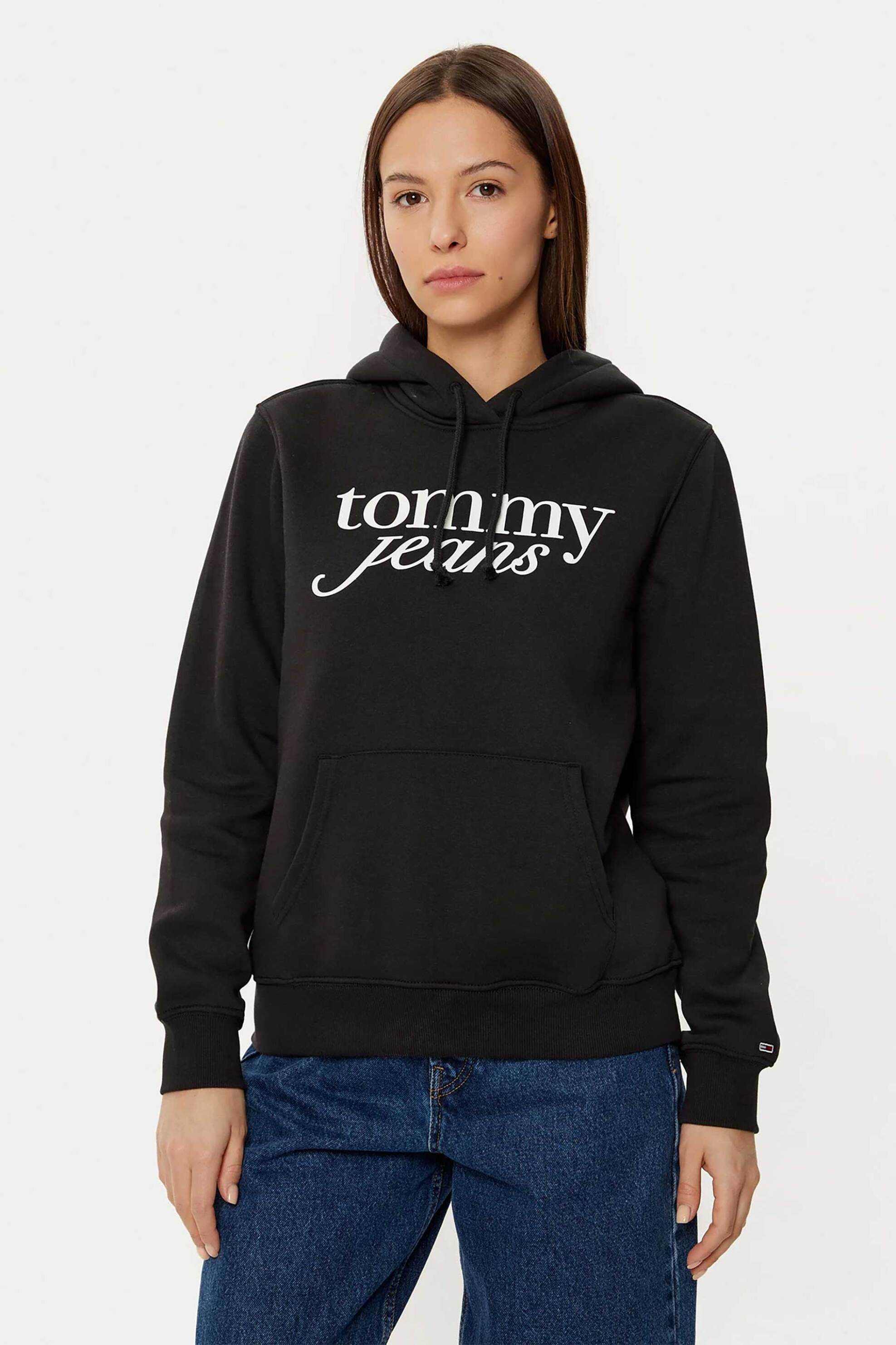  Tommy Jeans γυναικεία μπλούζα φούτερ με κουκούλα και λογότυπο Regular Fit - DW0DW20170 Μαύρο 2025