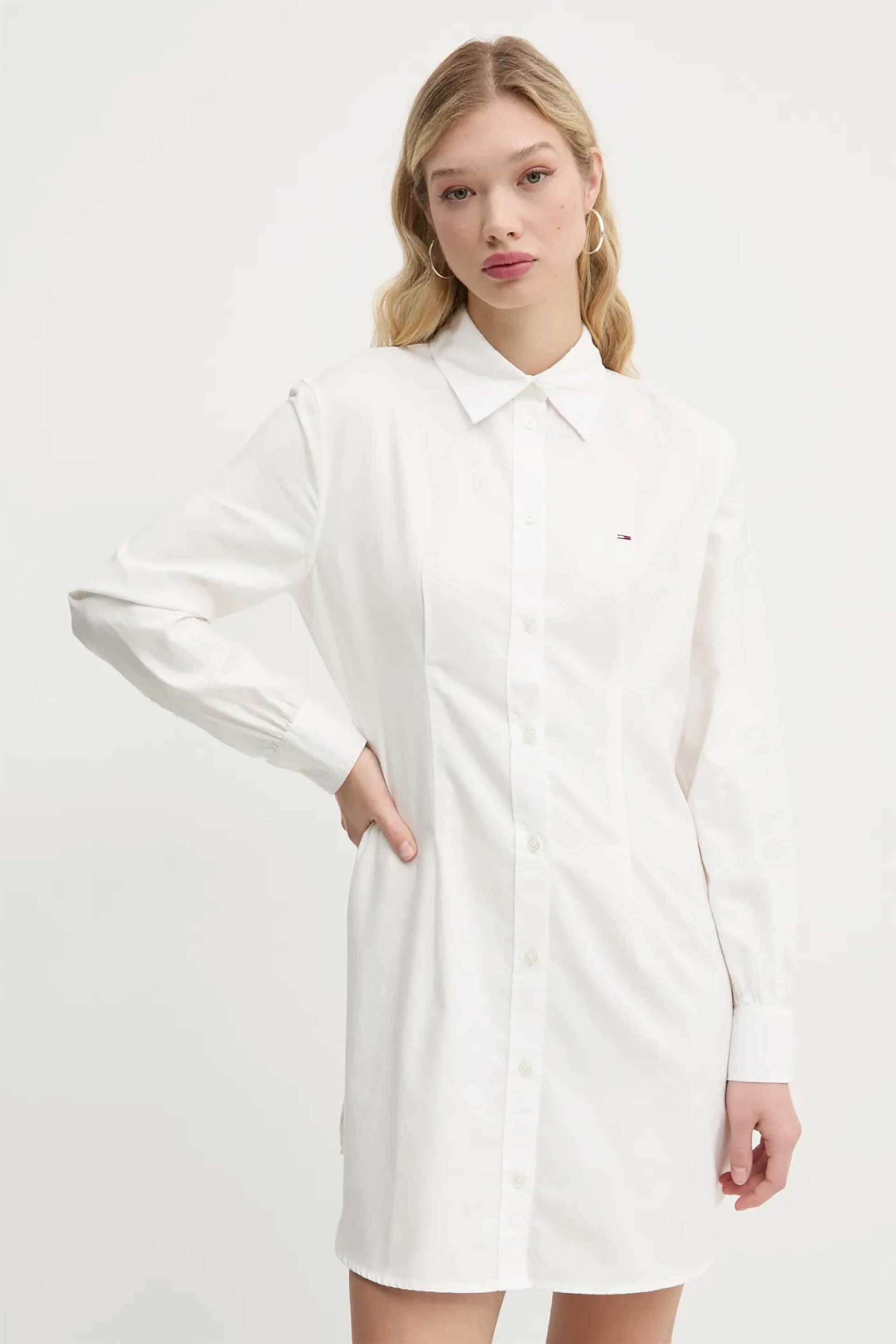 Tommy Jeans γυναικείο mini φόρεμα σεμιζίε με κεντημένο λογότυπο - DW0DW20471 Λευκό