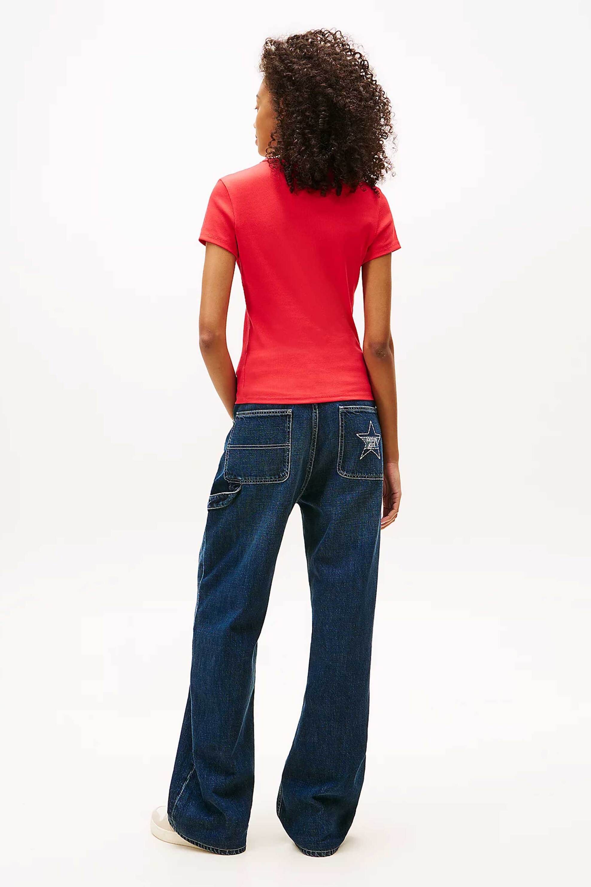 TOMMY JEANS Tommy Jeans γυναικείο T-shirt ribbed με κεντημένο λογότυπο Slim Fit - DW0DW17383 Κόκκινο - 2