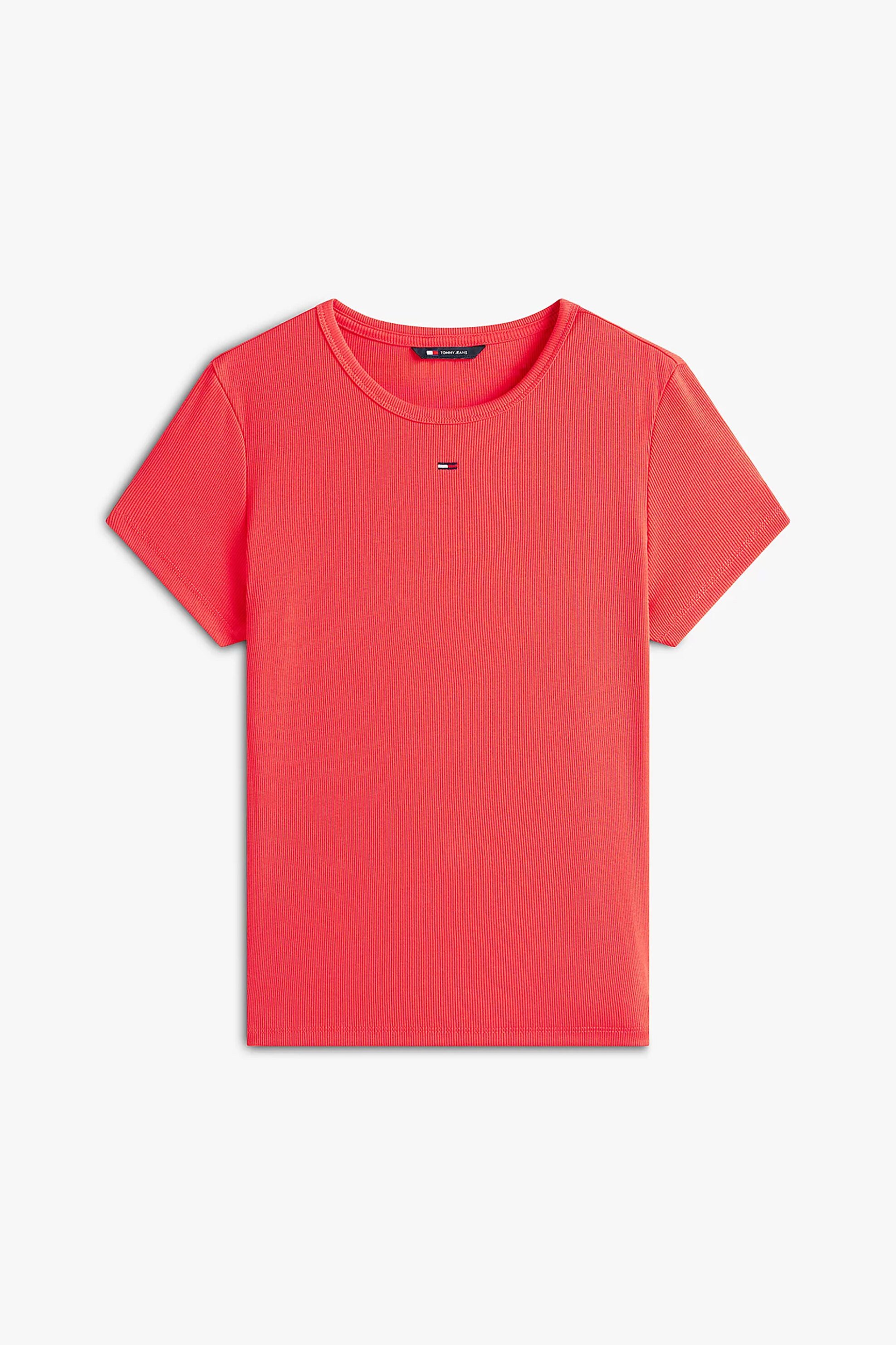 TOMMY JEANS Tommy Jeans γυναικείο T-shirt ribbed με κεντημένο λογότυπο Slim Fit - DW0DW17383 Κόκκινο - 3