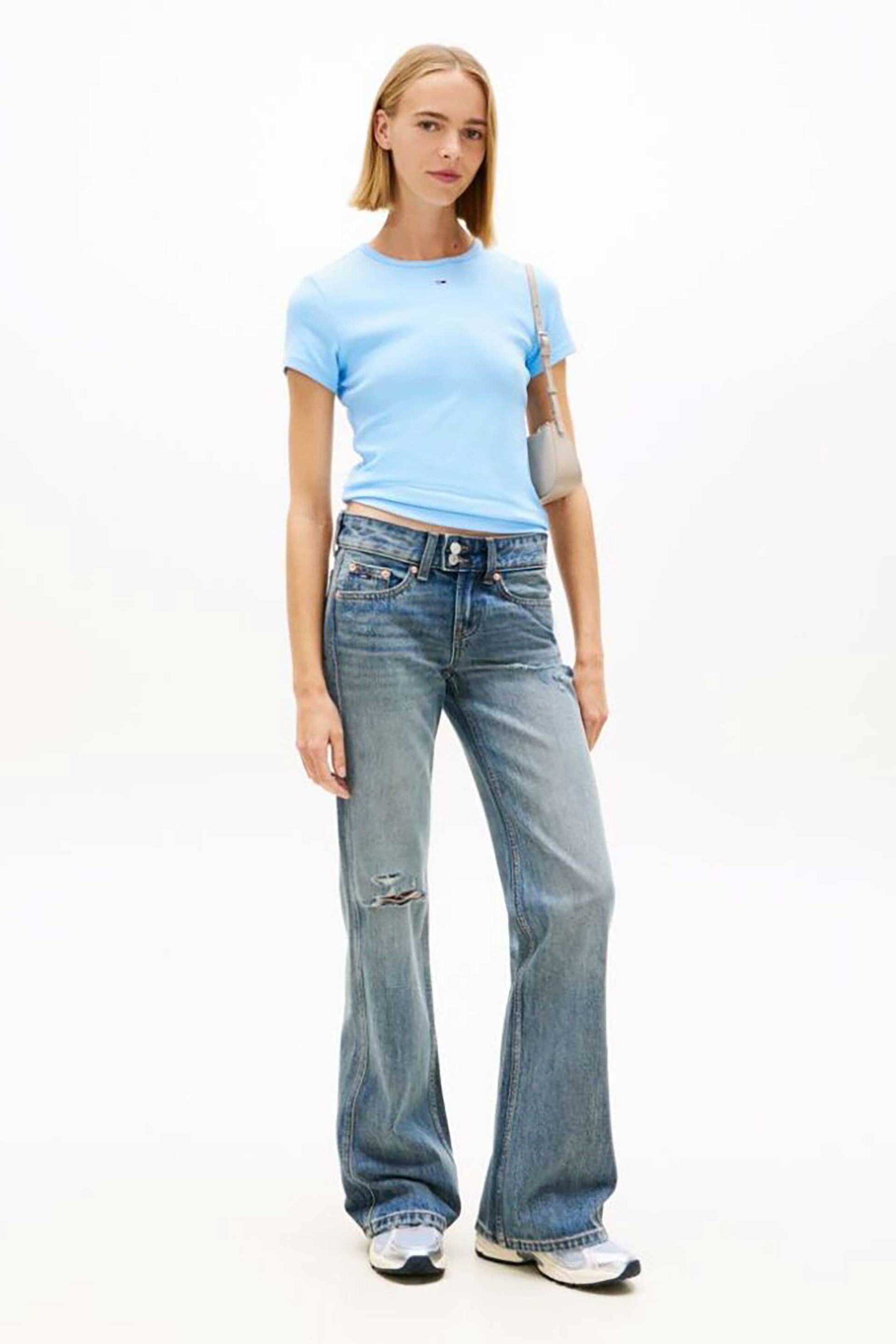 TOMMY JEANS Tommy Jeans γυναικείο T-shirt ribbed με κεντημένο λογότυπο Slim Fit - DW0DW17383 Γαλάζιο - 2