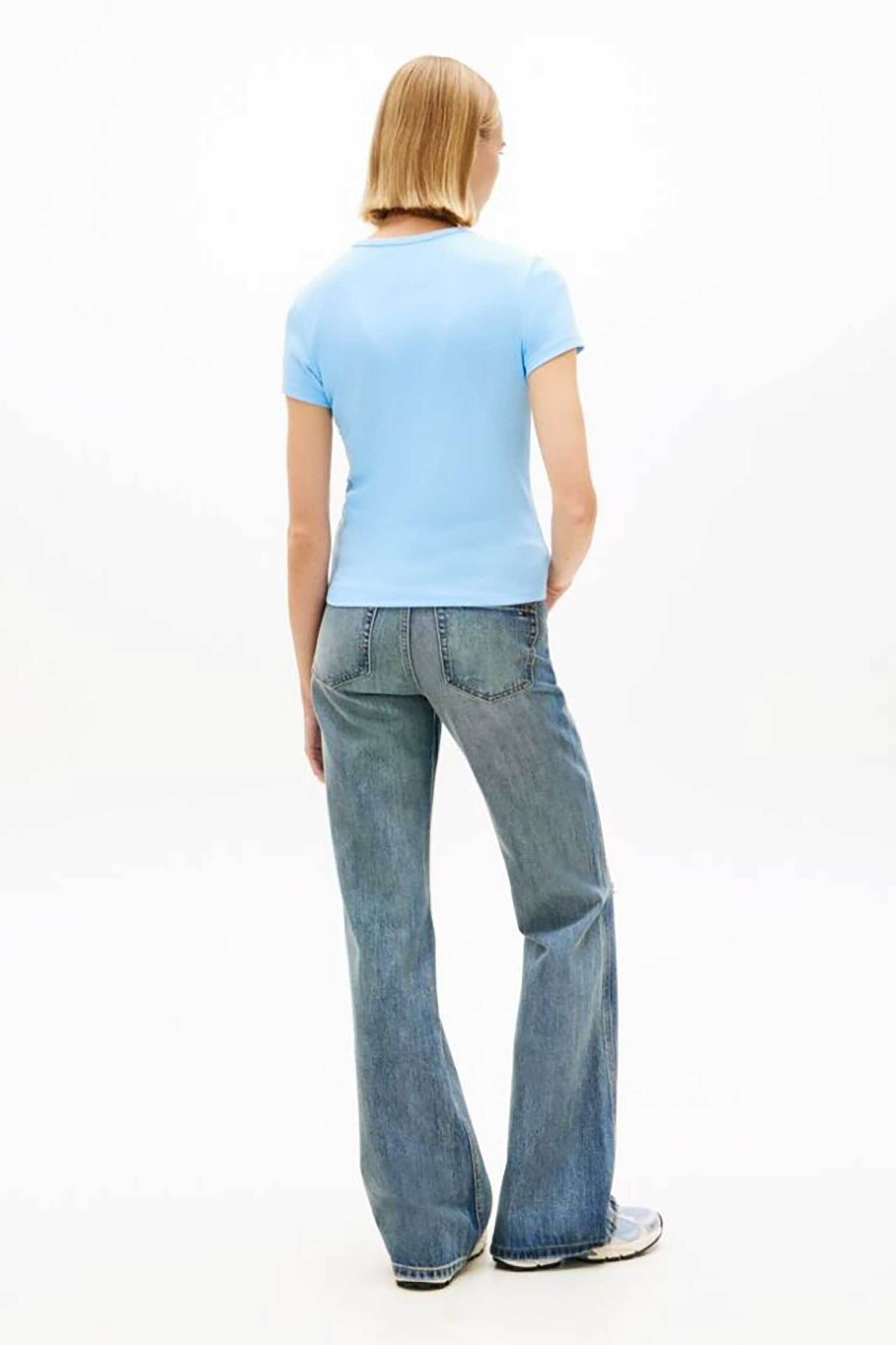 TOMMY JEANS Tommy Jeans γυναικείο T-shirt ribbed με κεντημένο λογότυπο Slim Fit - DW0DW17383 Γαλάζιο - 3