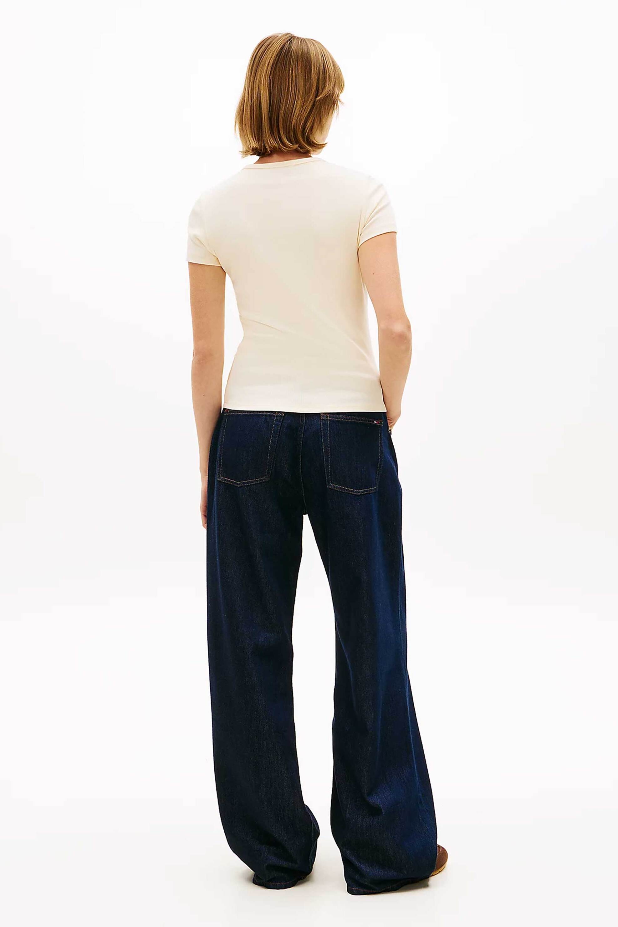 TOMMY JEANS Tommy Jeans γυναικείο T-shirt ribbed με κεντημένο λογότυπο Slim Fit - DW0DW17383 Κίτρινο Pastel - 3
