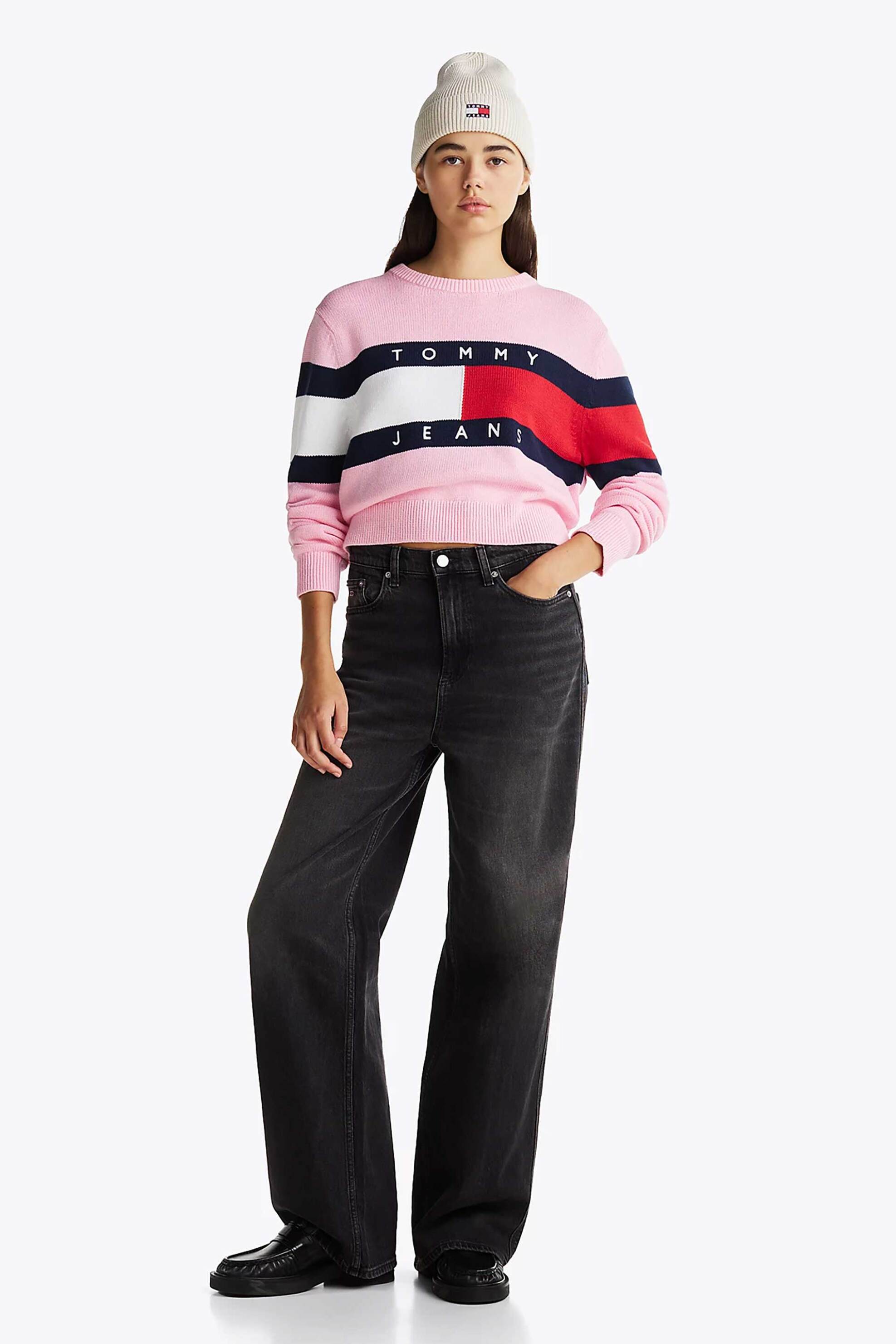  Tommy Jeans γυναικείο ψηλόμεσο τζιν παντελόνι πεντάτσεπο με logo patch Wide Leg - DW0DW19578 Μαύρο 2025