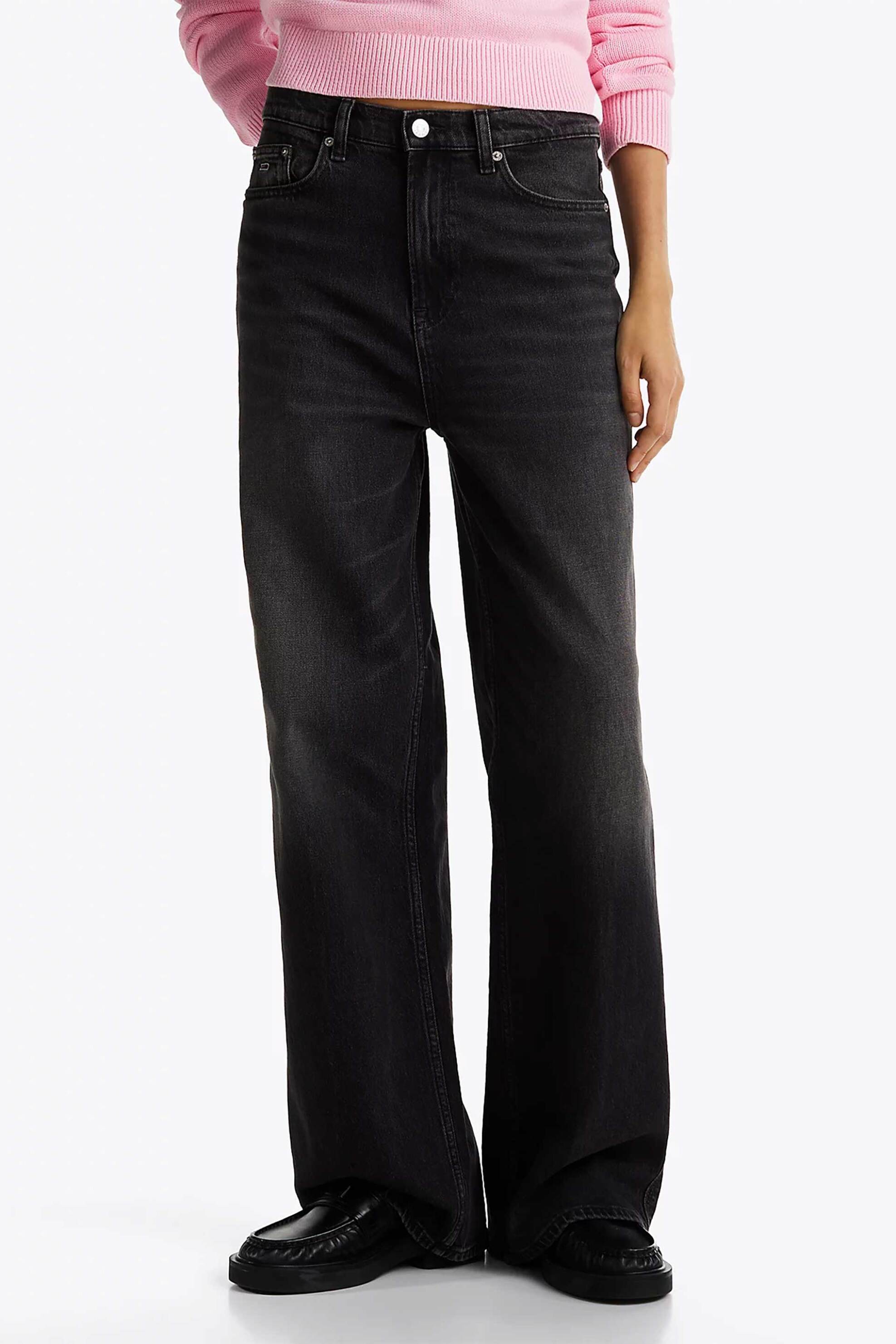 Tommy Jeans γυναικείο ψηλόμεσο τζιν παντελόνι πεντάτσεπο με logo patch Wide Leg - DW0DW19578 Μαύρο