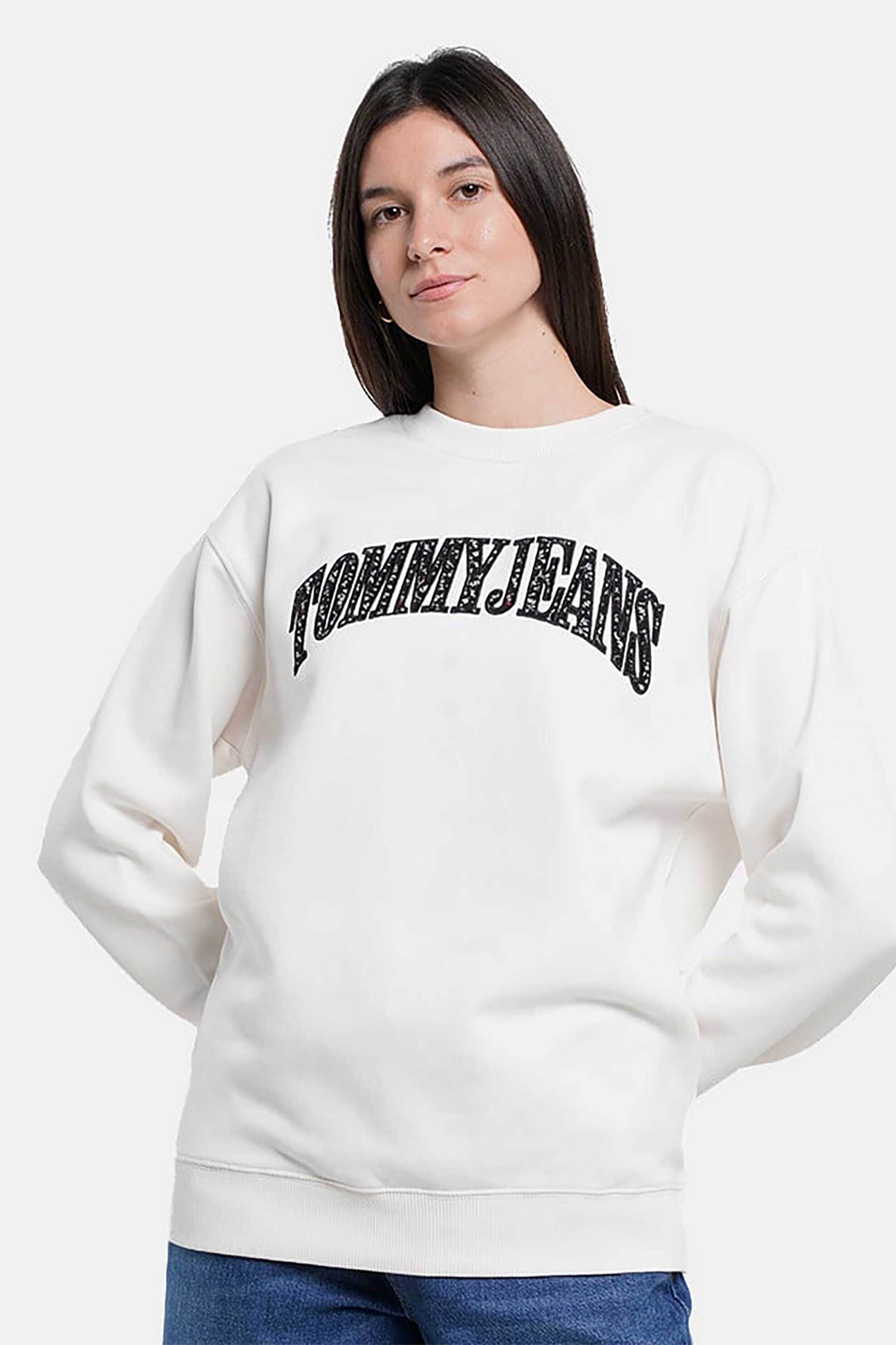  Tommy Jeans γυναικεία μπλούζα φούτερ με κεντημένο floral λογότυπο Relaxed Fit - DW0DW20172 Λευκό 2025