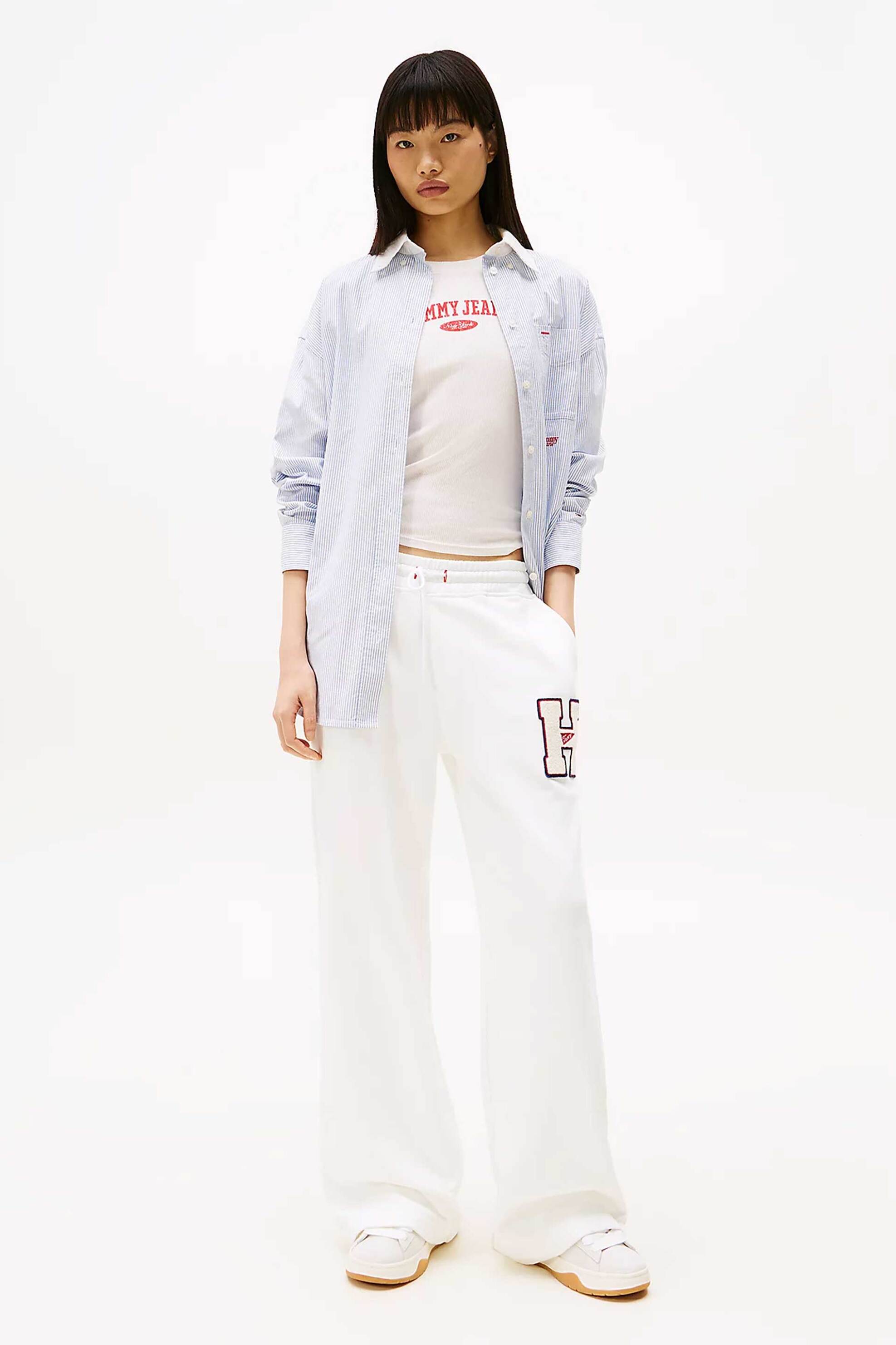  Tommy Jeans γυναικείο παντελόνι φόρμας με κεντημένο μονόγραμμα Regular Fit - DW0DW20558 Λευκό 2025