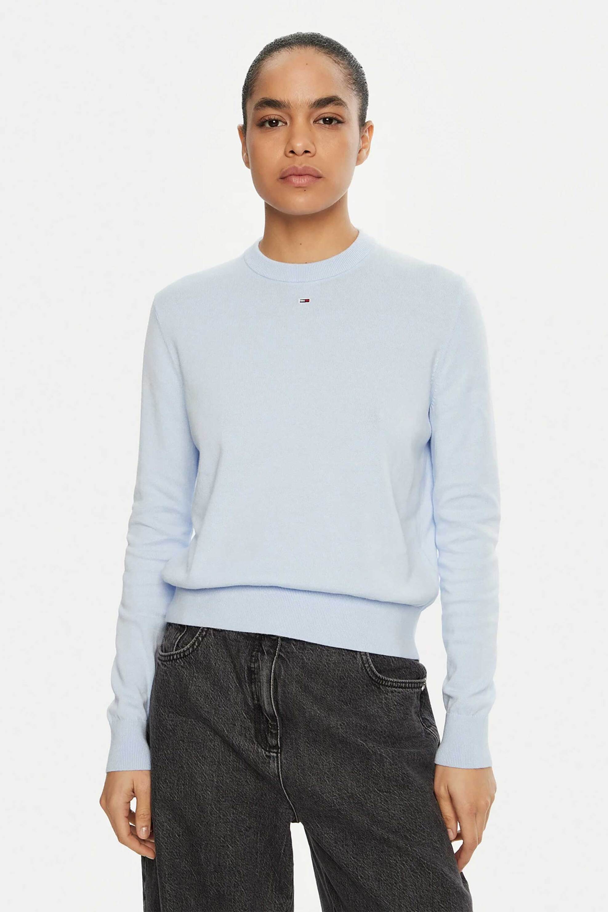  Tommy Jeans γυναικείο πουλόβερ μονόχρωμο με κεντημένο λογότυπο Regular Fit - DW0DW20159 Γαλάζιο 2025