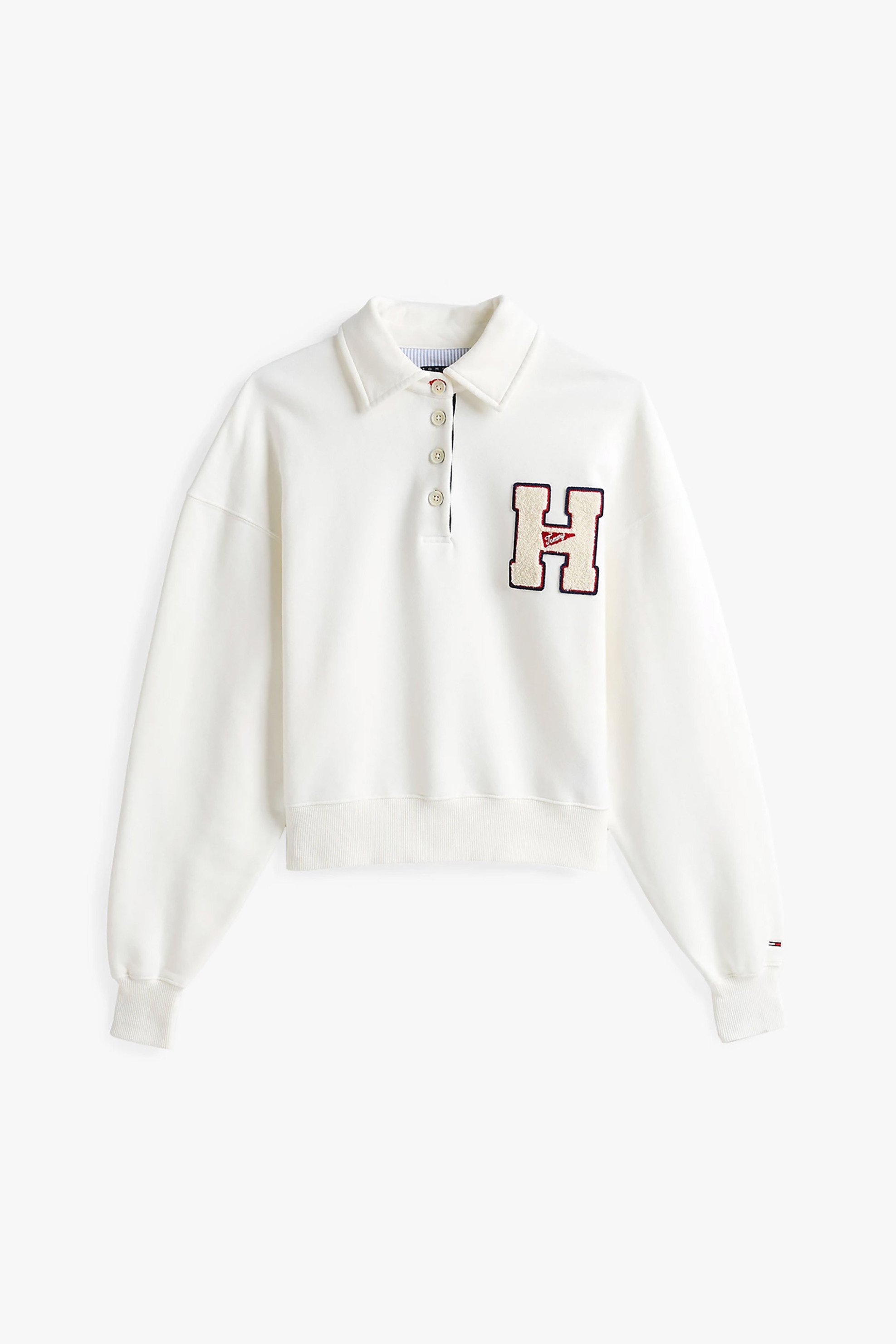 TOMMY JEANS Tommy Jeans γυναικεία μπλούζα φούτερ πόλο με κεντημένο μονόγραμμα - DW0DW20537 Λευκό - 4
