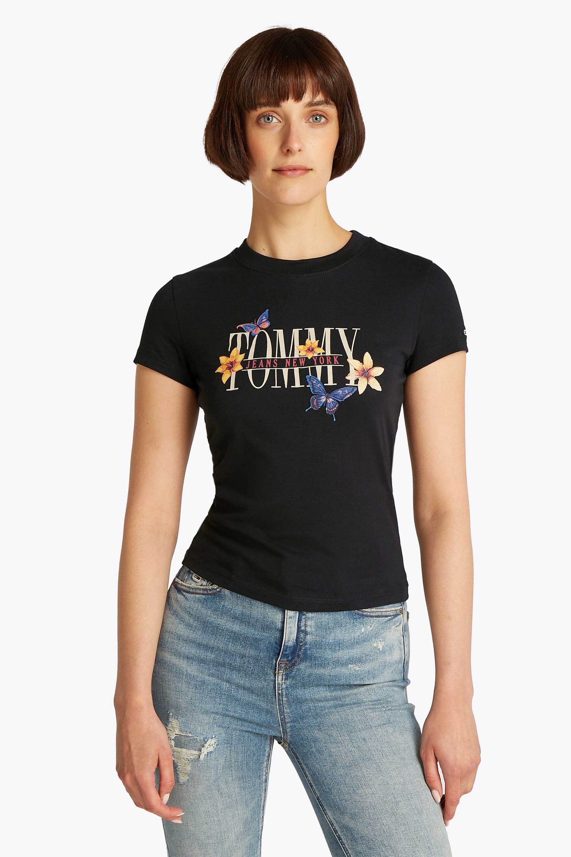 Tommy Jeans γυναικείο T-shirt με graphic logo print Slim Fit - DW0DW21340 Μαύρο