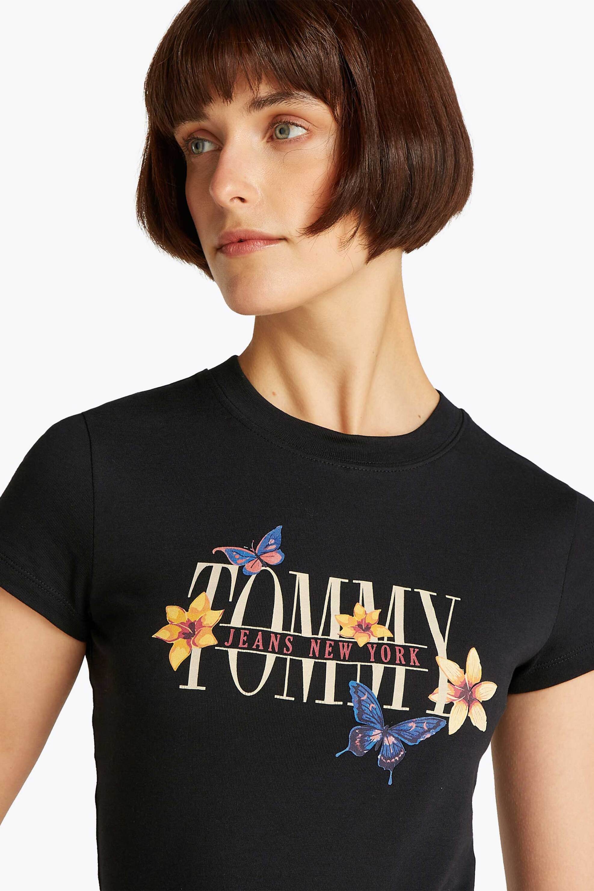 Tommy Jeans γυναικείο T-shirt με graphic logo print Slim Fit - DW0DW21340 Μαύρο