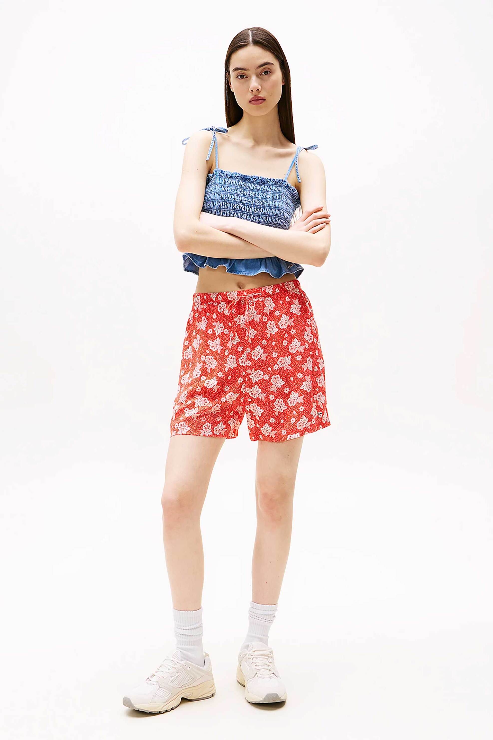 Tommy Jeans γυναικείο σορτς με tropical print Regular Fit - DW0DW20359 Πορτοκαλί