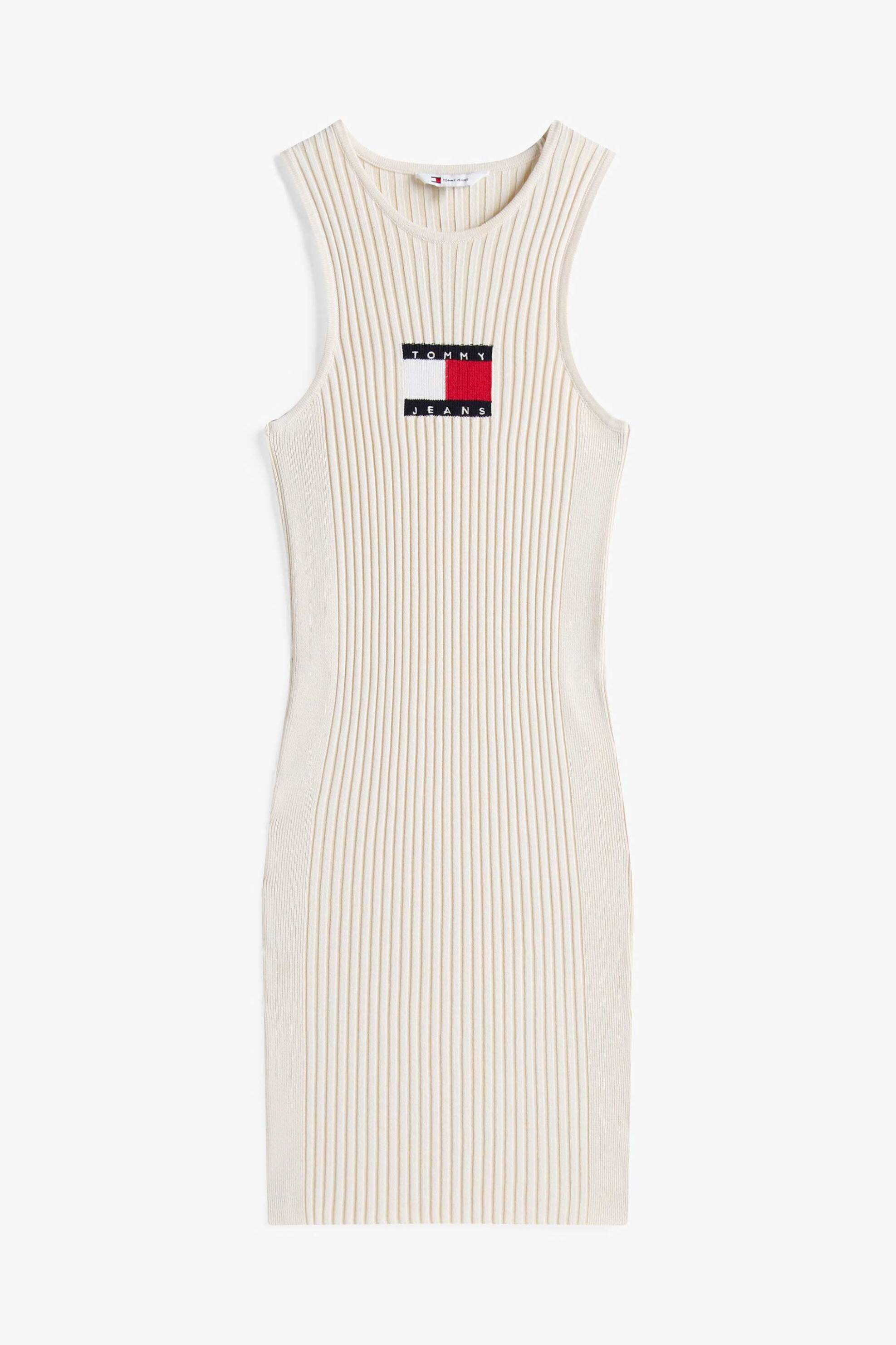 TOMMY JEANS Tommy Jeans γυναικείο mini φόρεμα αμάνικο με logo print ribbed - DW0DW20877 Λευκό - 4