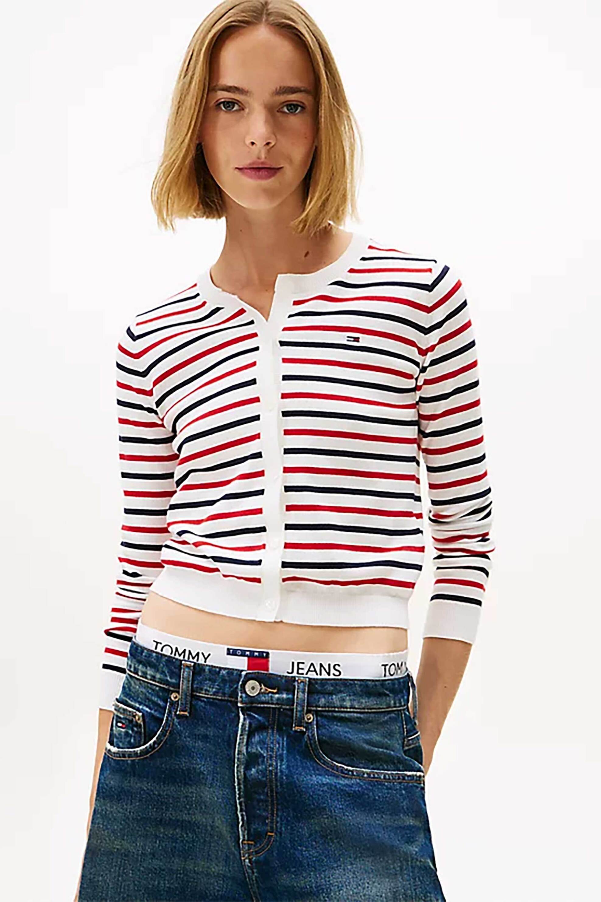 TOMMY JEANS Tommy Jeans γυναικεία ζακέτα με ριγέ σχέδιο Slim Fit - DW0DW20976 Υπόλευκο