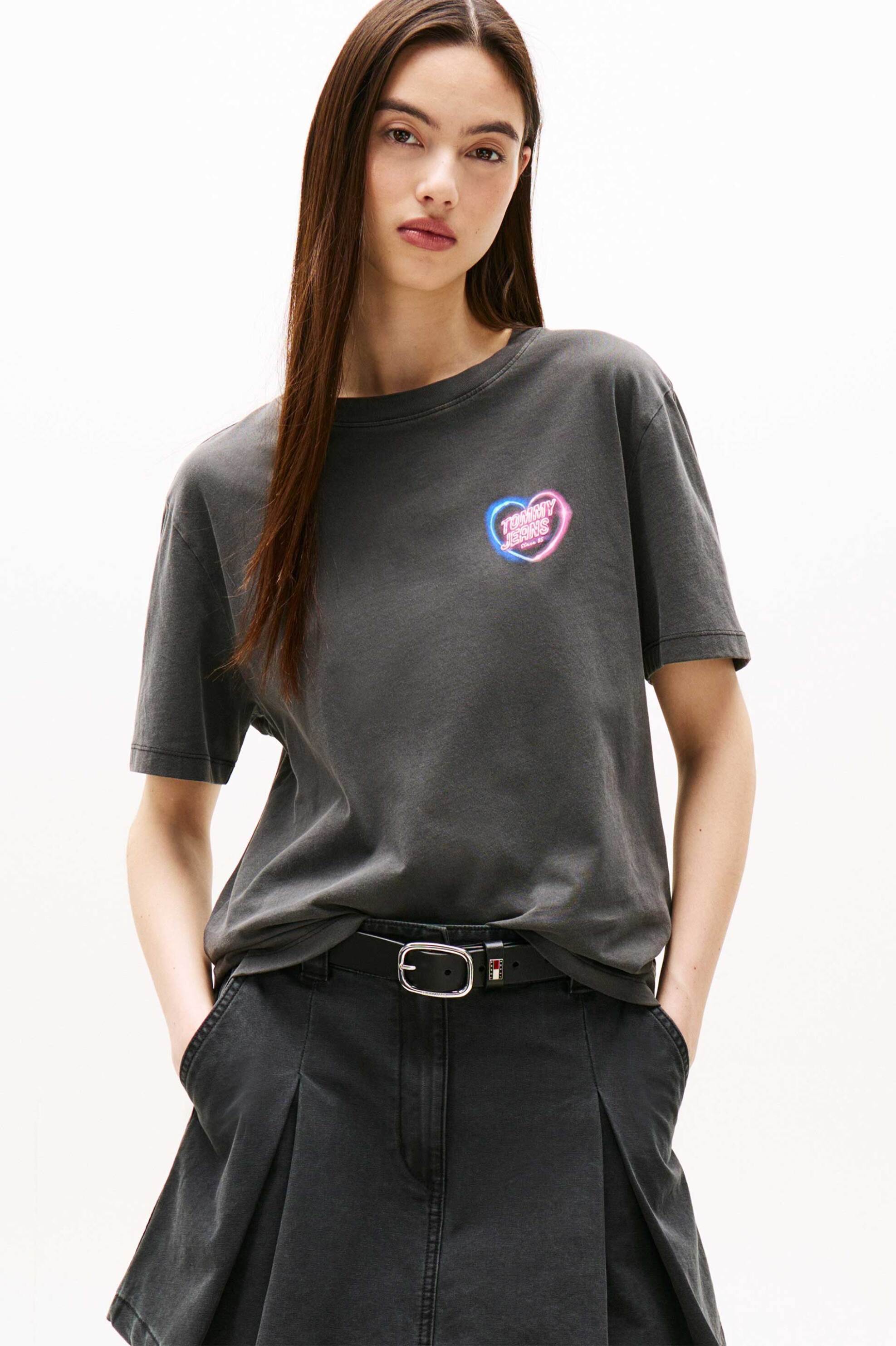 Tommy Jeans γυναικείο T-shirt με logo print Slim Fit - DW0DW21358 Μαύρο