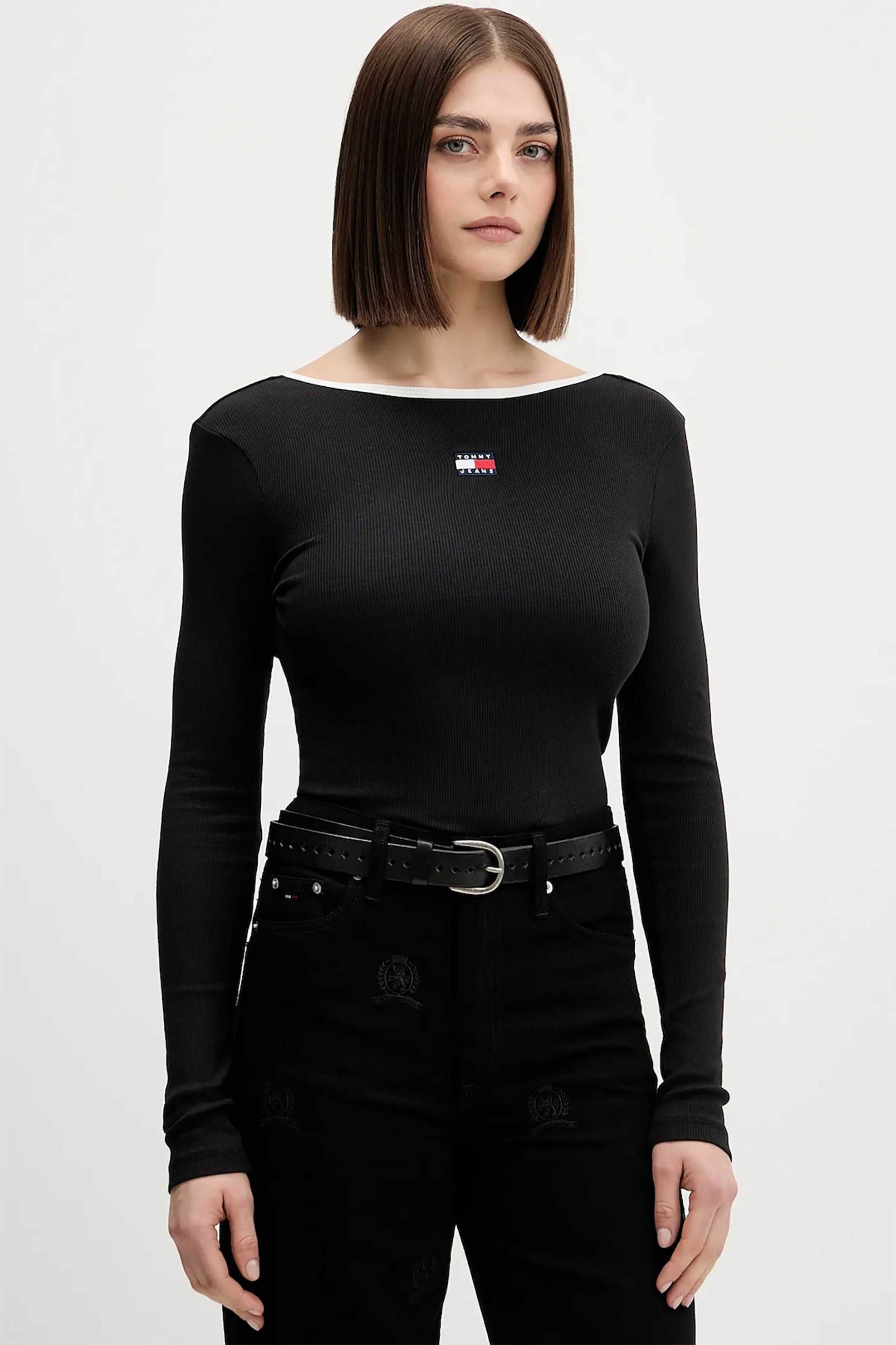 Tommy Jeans γυναικεία μακρυμάνικη μπλούζα με boat λαιμόκοψη Slim Fit - DW0DW21839 Μαύρο