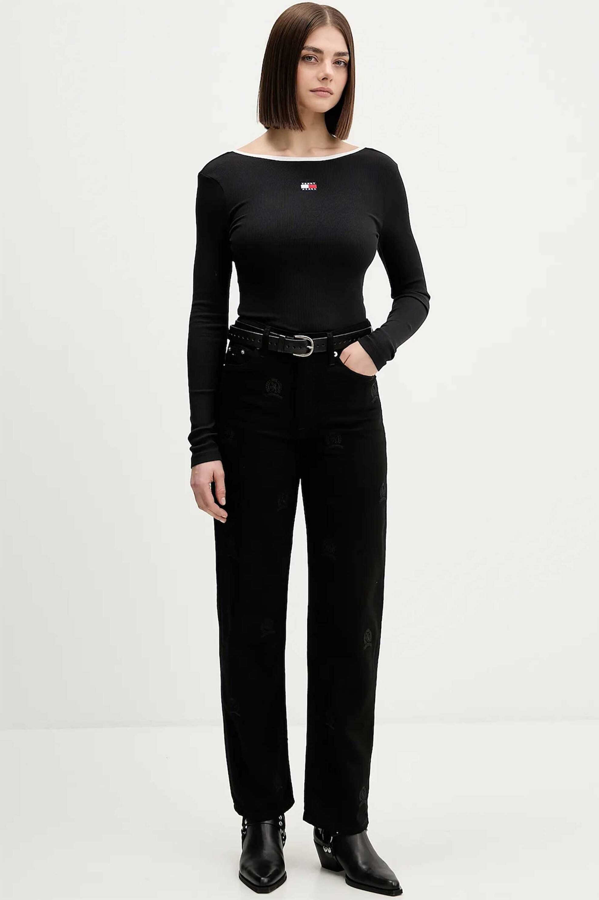 TOMMY JEANS Tommy Jeans γυναικεία μακρυμάνικη μπλούζα με boat λαιμόκοψη Slim Fit - DW0DW21839 Μαύρο - 2
