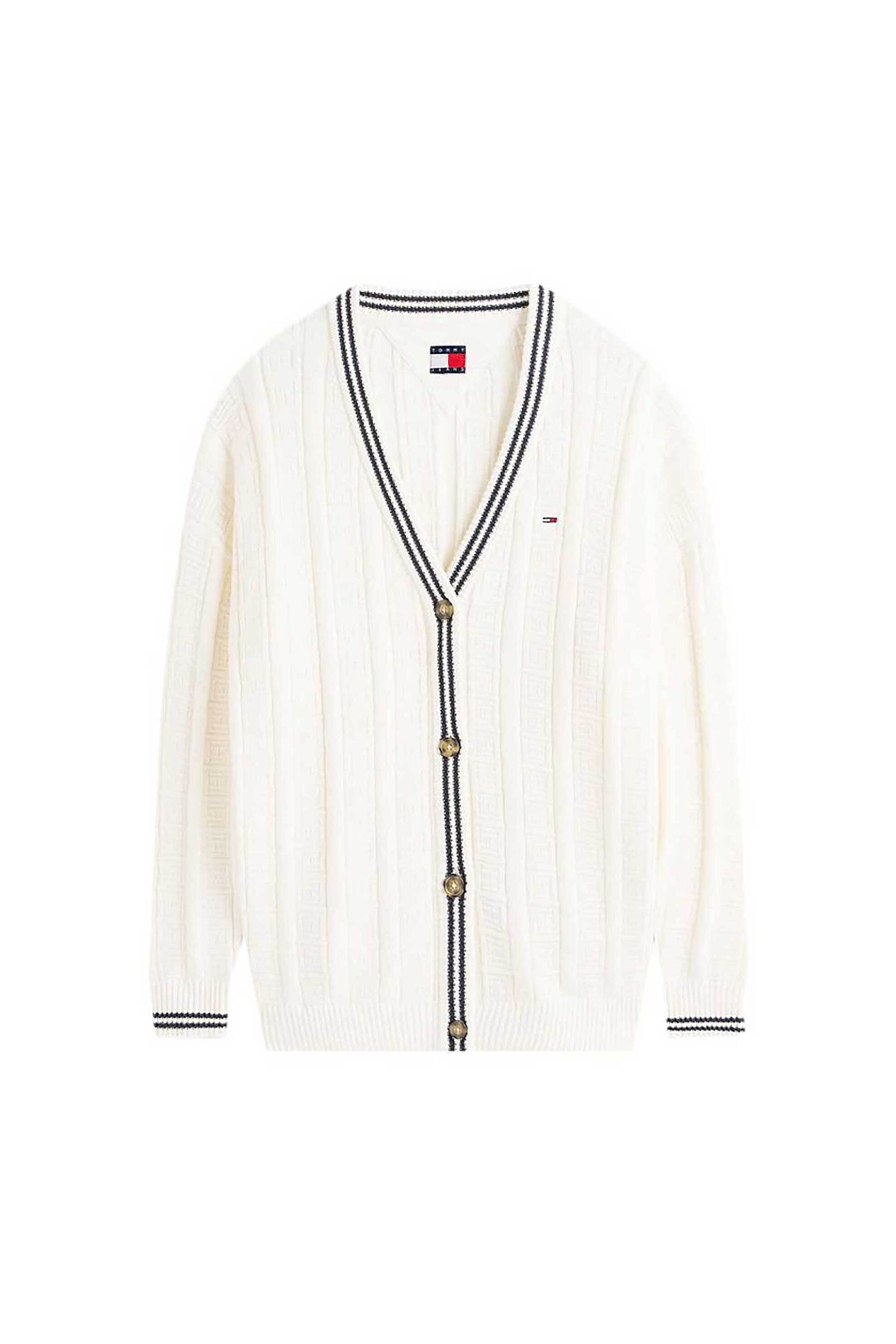 Tommy Jeans γυναικεία πλεκτή ζακέτα μονόχρωμη με κεντημένο λογότυπο Oversized Fit - DW0DW22026 Λευκό