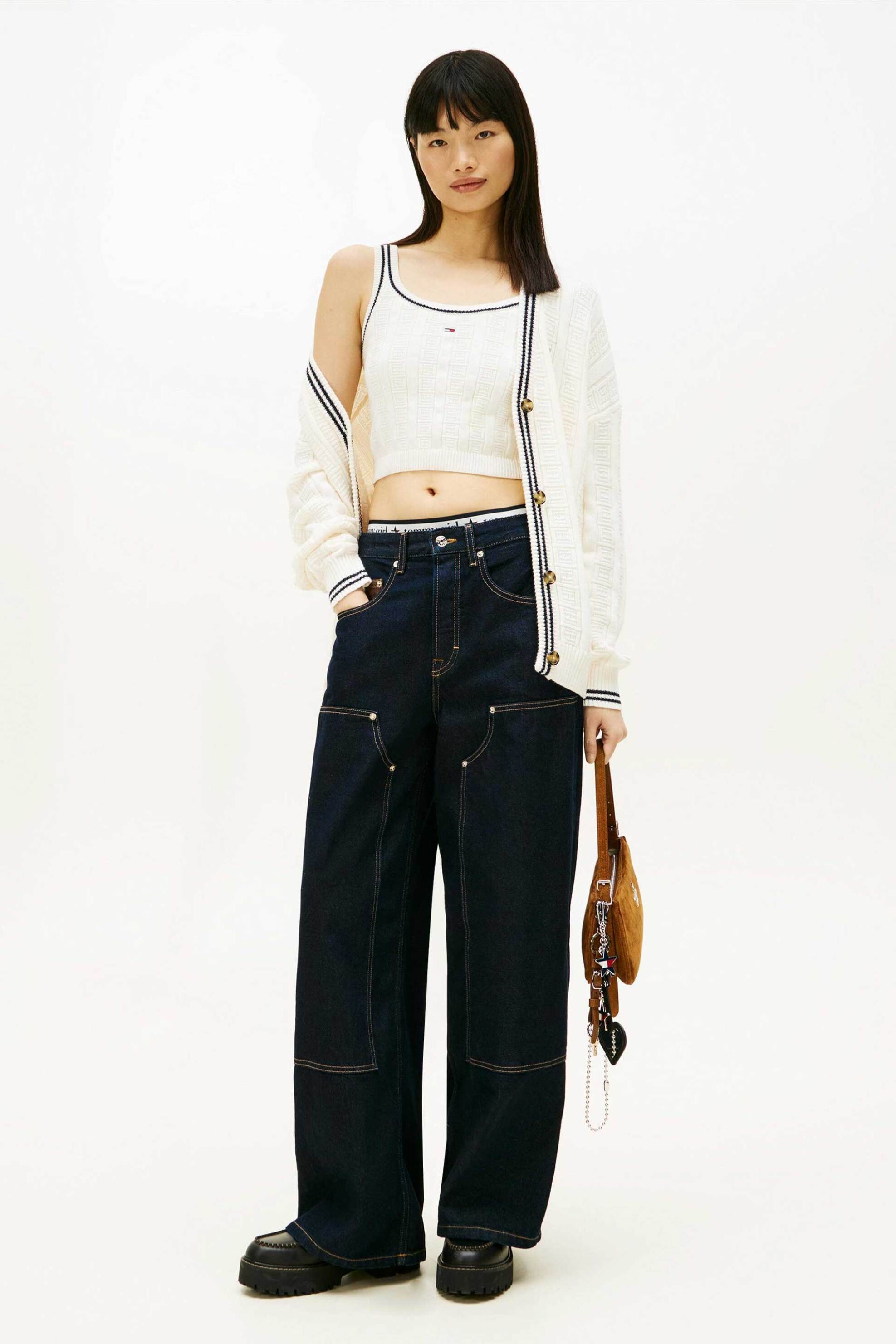 TOMMY JEANS Tommy Jeans γυναικείο πλεκτό cropped τοπ με λογότυπο Slim Fit - DW0DW22027 Λευκό - 3