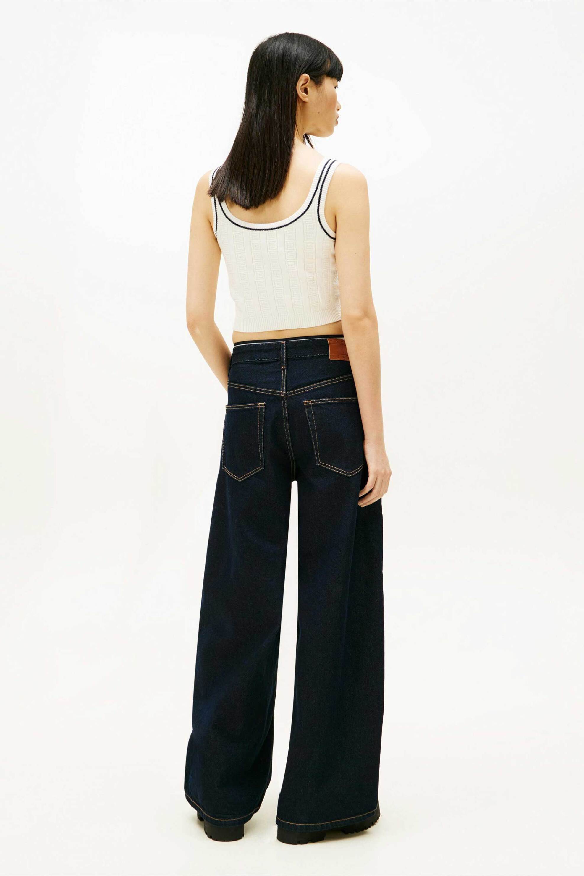 Tommy Jeans Γυναικείο Πλεκτό Cropped Τοπ με Λογότυπο Slim Fit - Dw0Dw22027 Λευκό