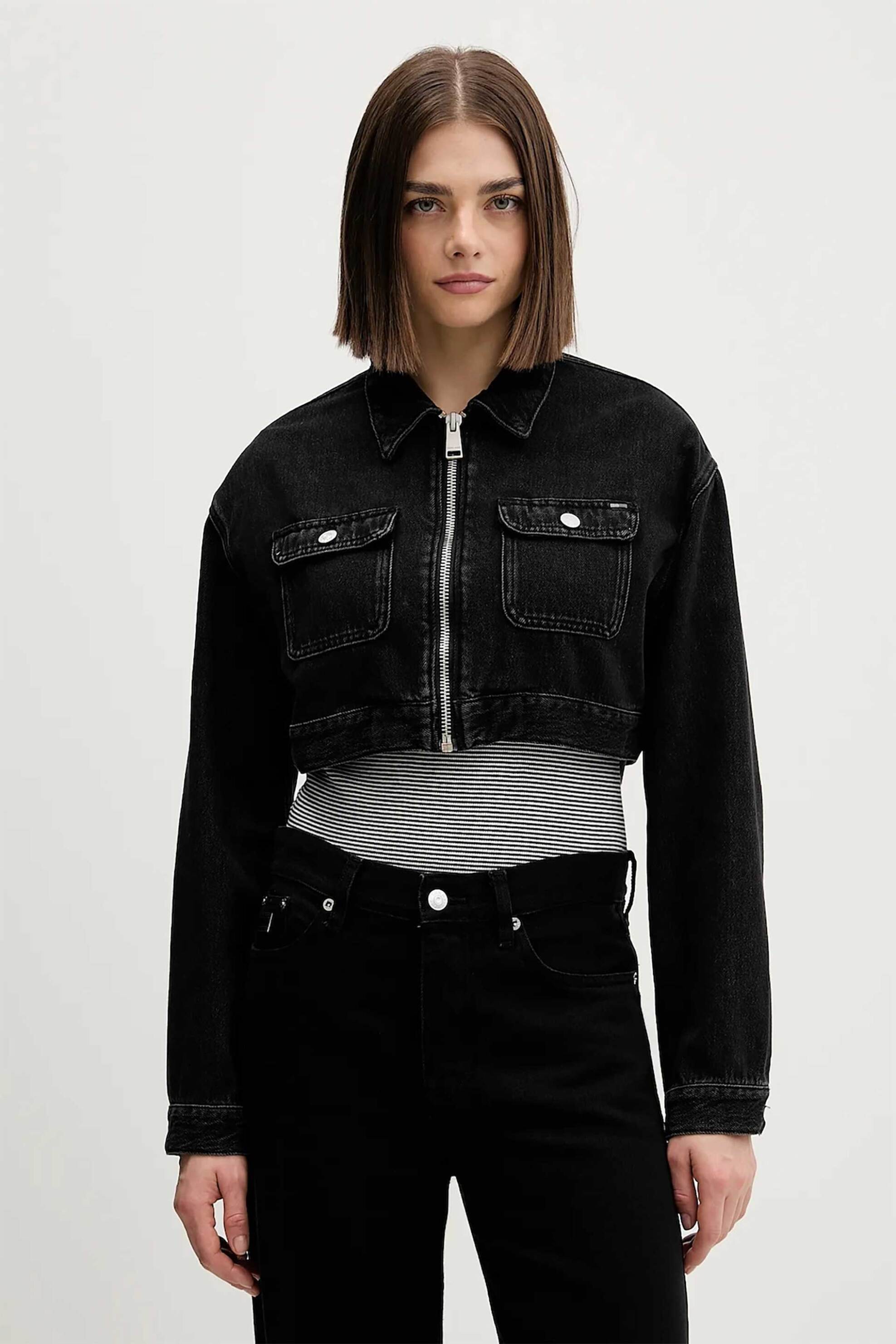 Tommy Jeans γυναικείο denim jacket και flap τσέπες με κουμπί - DW0DW22523 Μαύρο