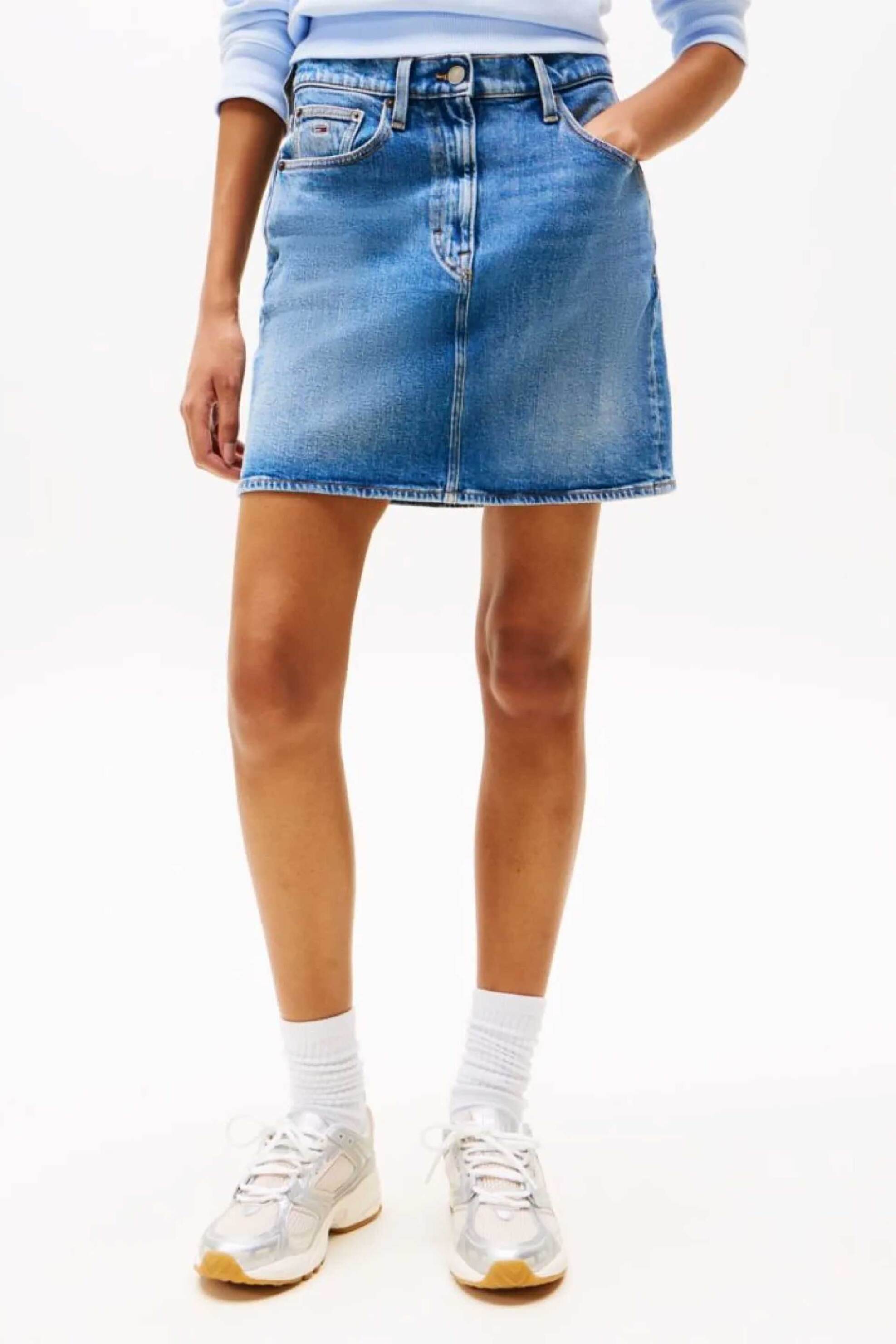 Tommy Jeans γυναικεία denim mini φούστα πεντάτσεπη Regular Fit - DW0DW20136 Denim Blue