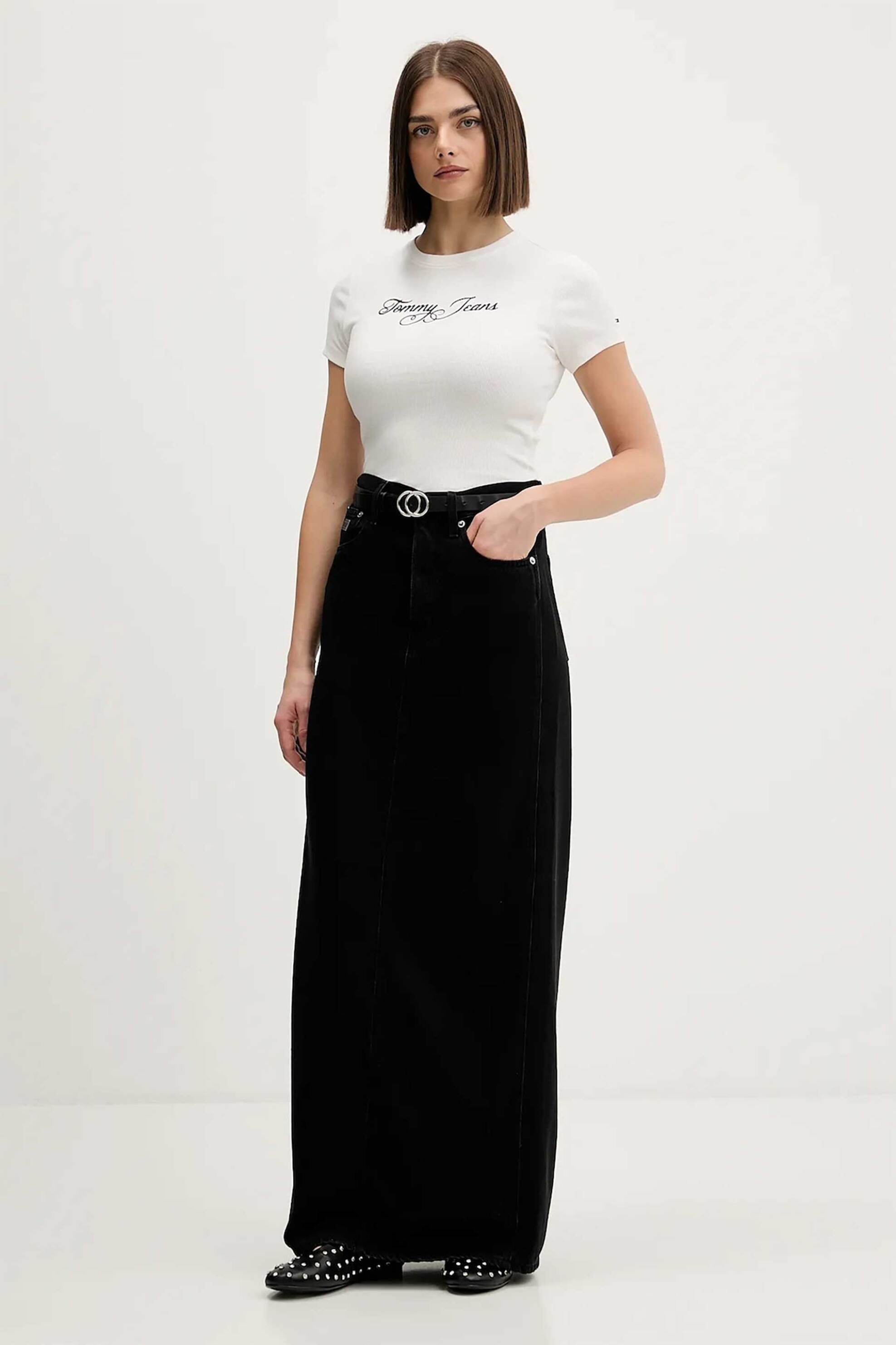 Tommy Jeans γυναικείο T-shirt με logo print Slim Fit - DW0DW21838 Λευκό