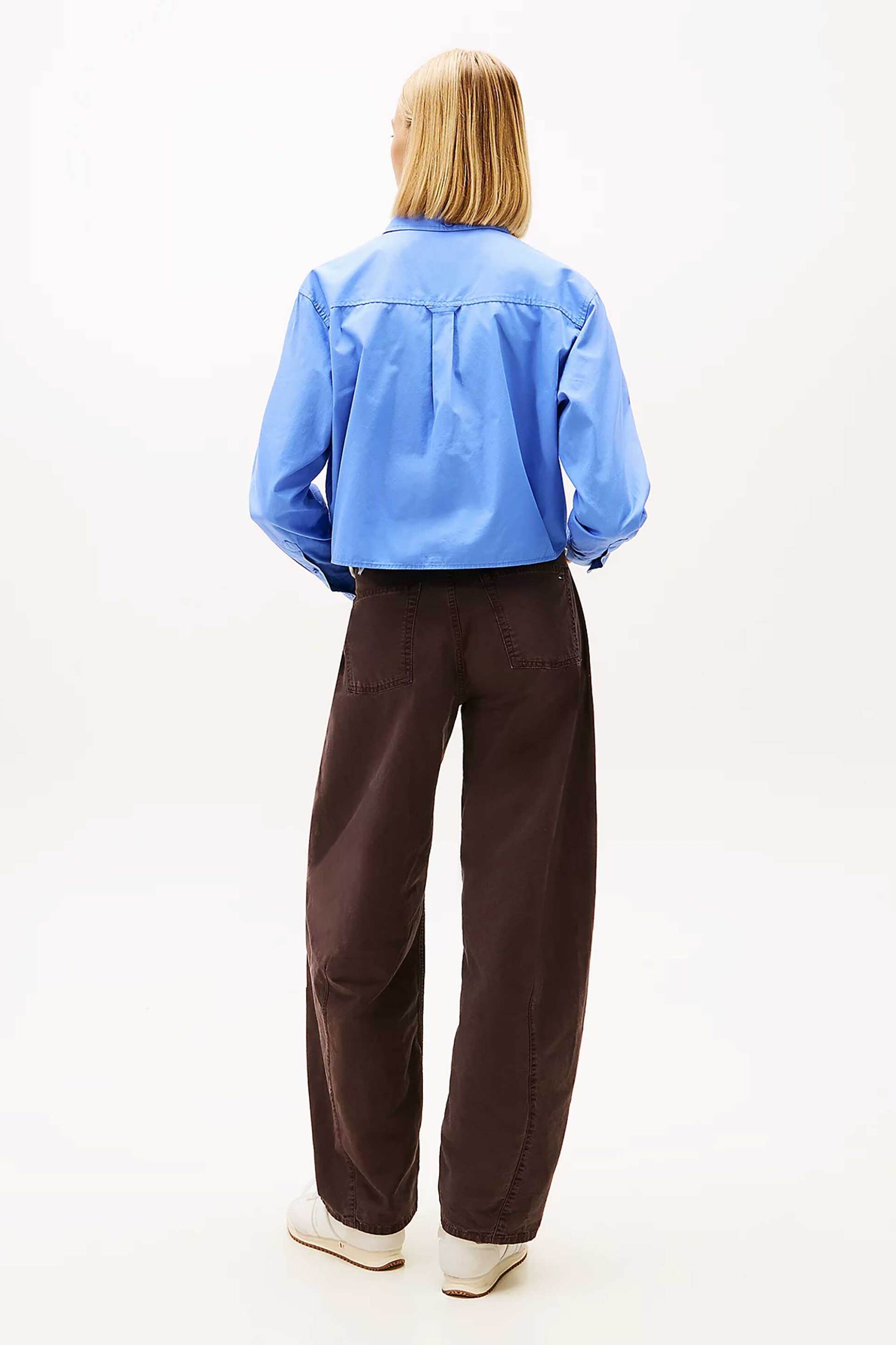 Tommy Jeans Γυναικείο Πουκάμισο Cropped με Λογότυπο Relaxed Fit - Dw0Dw22078 Μπλε Ανοιχτό