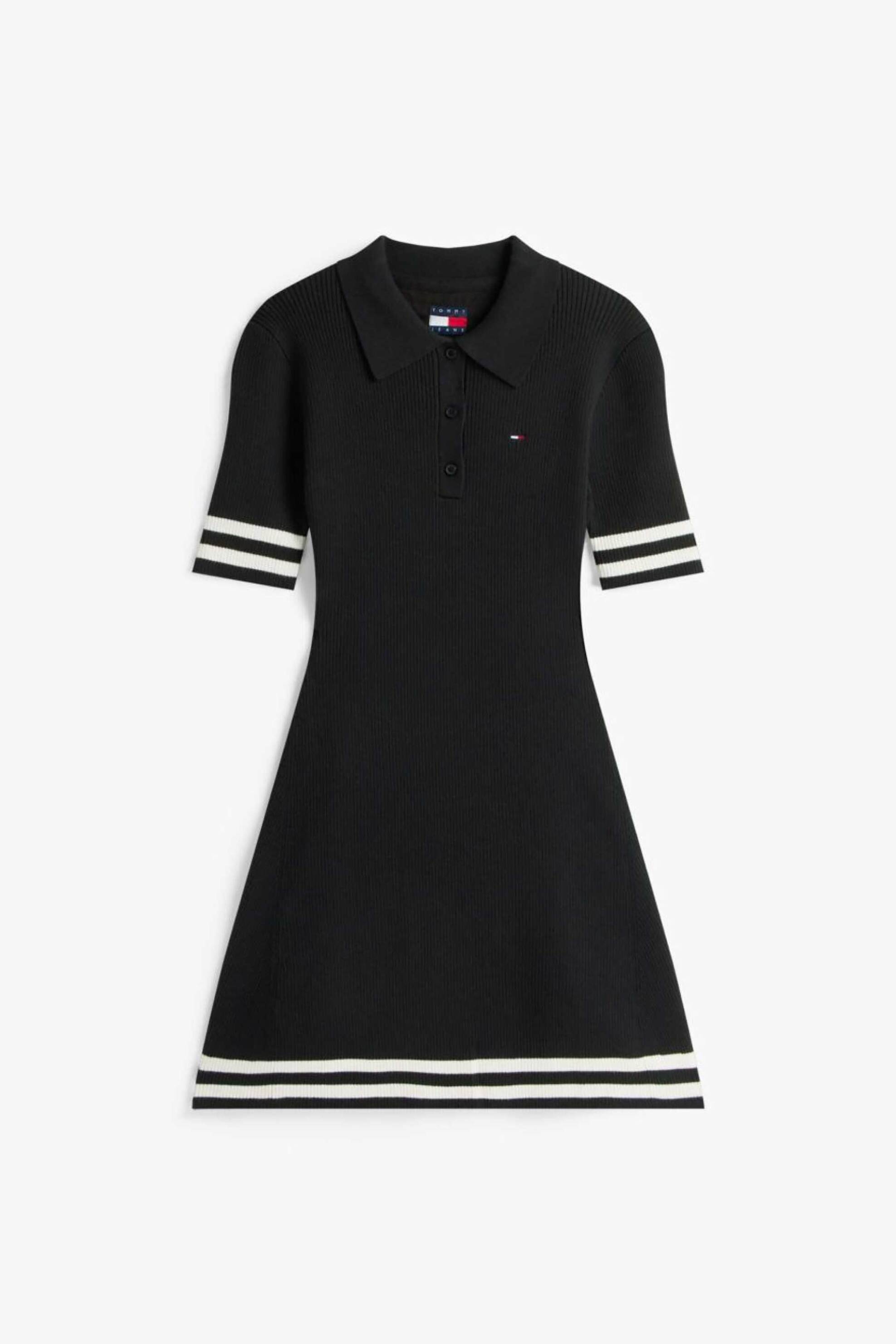 Tommy Jeans Γυναικείο Mini Φόρεμα Πόλο Ribbed με Λογότυπο Fit Flared - Dw0Dw22106 Μαύρο