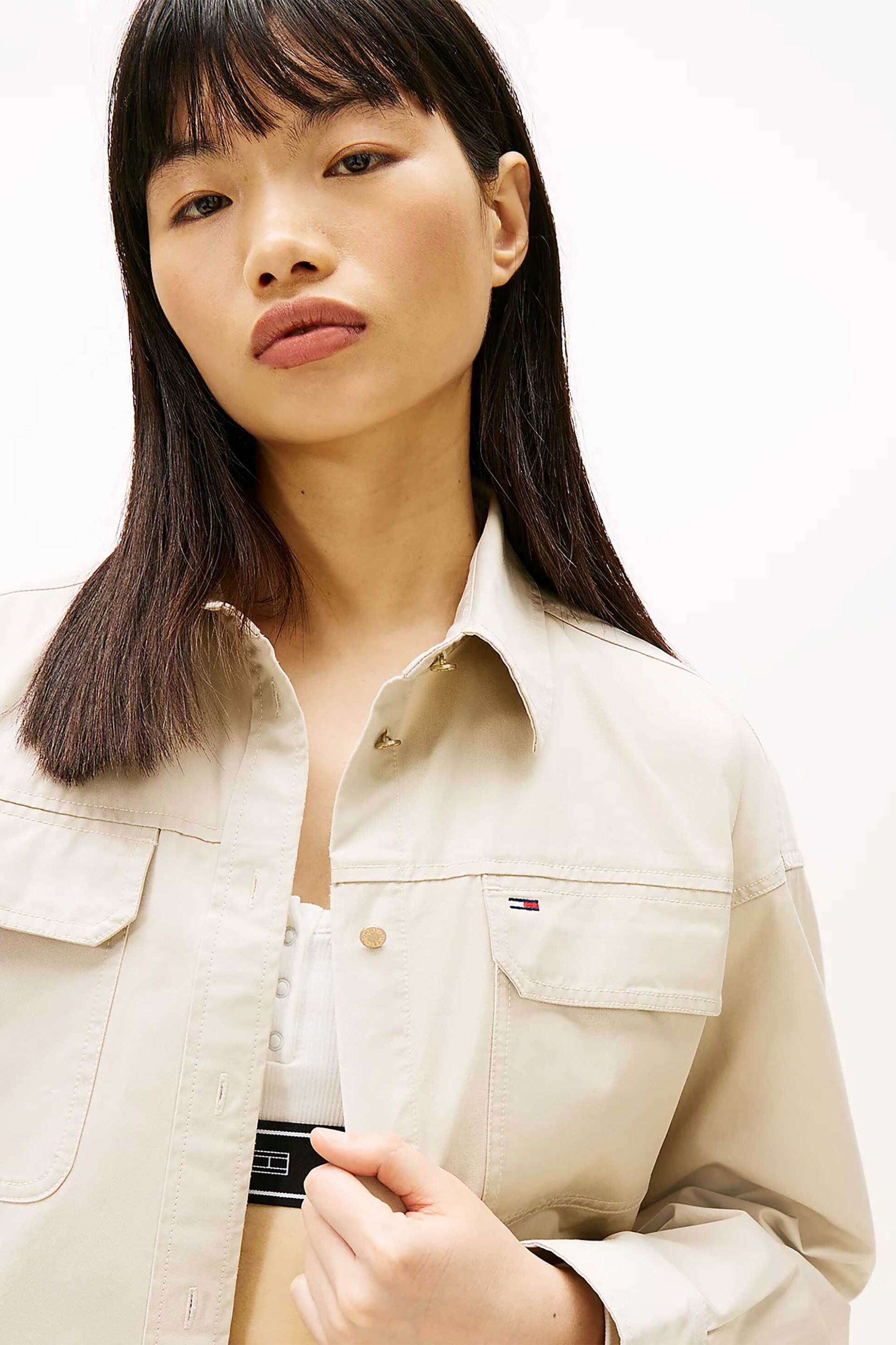 TOMMY JEANS Tommy Jeans γυναικείο cropped overshirt με λογότυπο Oversized Fit - DW0DW22514 Μπεζ - 2