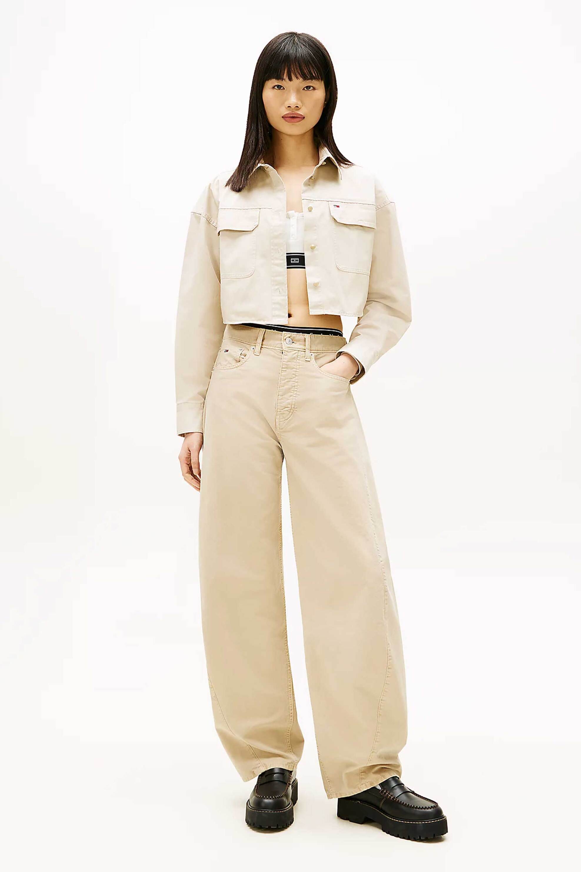 TOMMY JEANS Tommy Jeans γυναικείο cropped overshirt με λογότυπο Oversized Fit - DW0DW22514 Μπεζ - 3