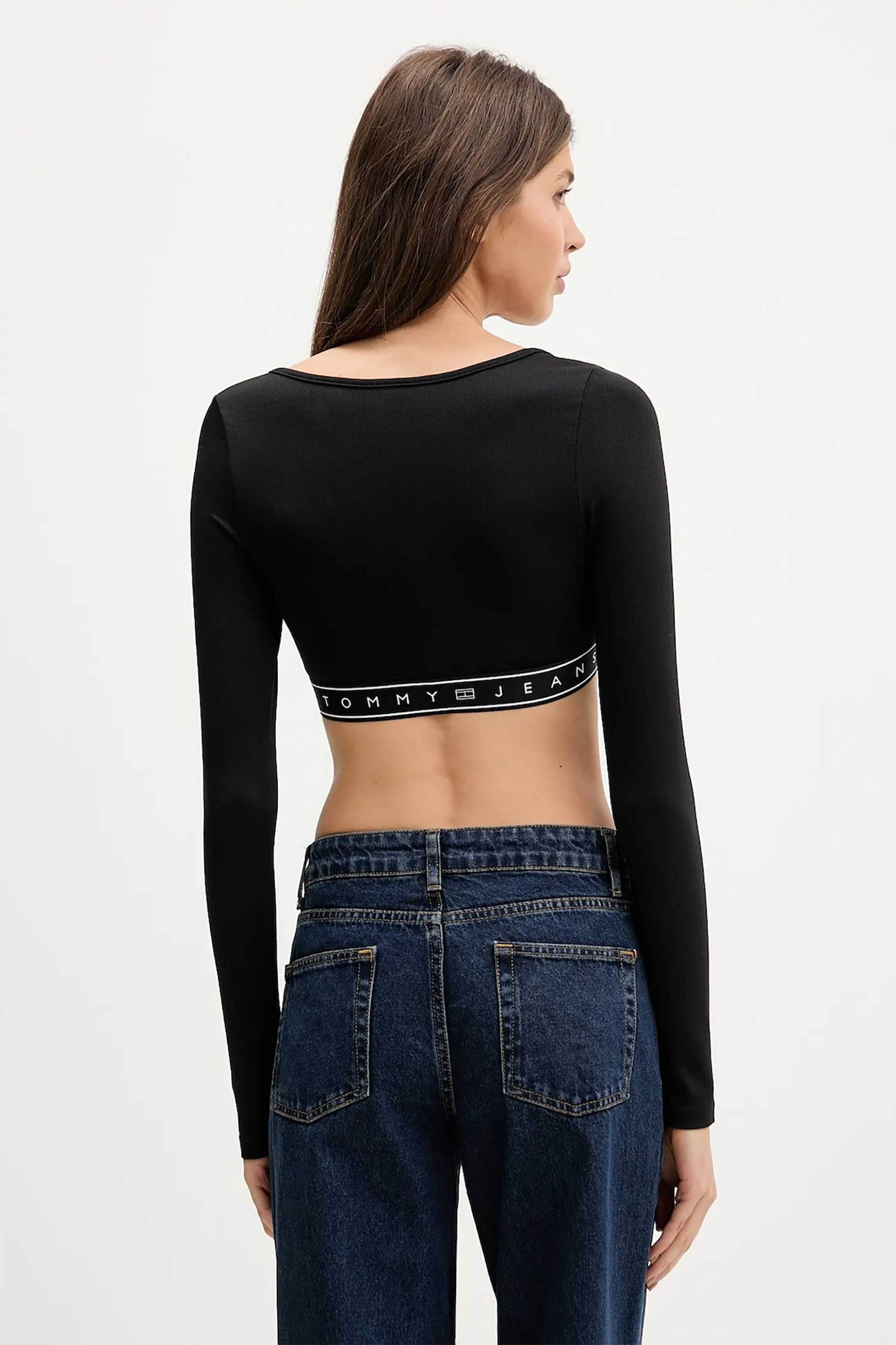 Tommy Jeans Γυναικείο Τοπ με Logo Print Cropped Slim Fit - Dw0Dw22538 Μαύρο
