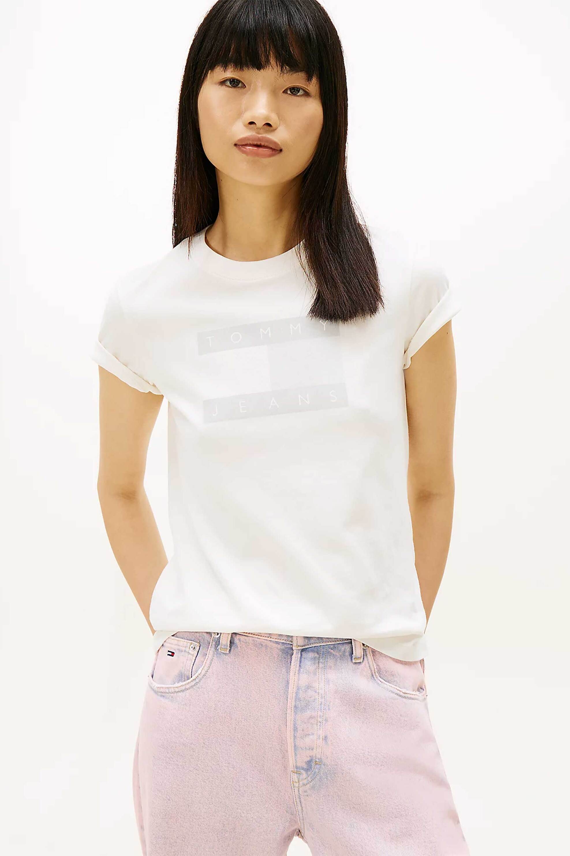 TOMMY JEANS Tommy Jeans γυναικείο T-shirt με logo print Regular Fit - DW0DW22562 Εκρού