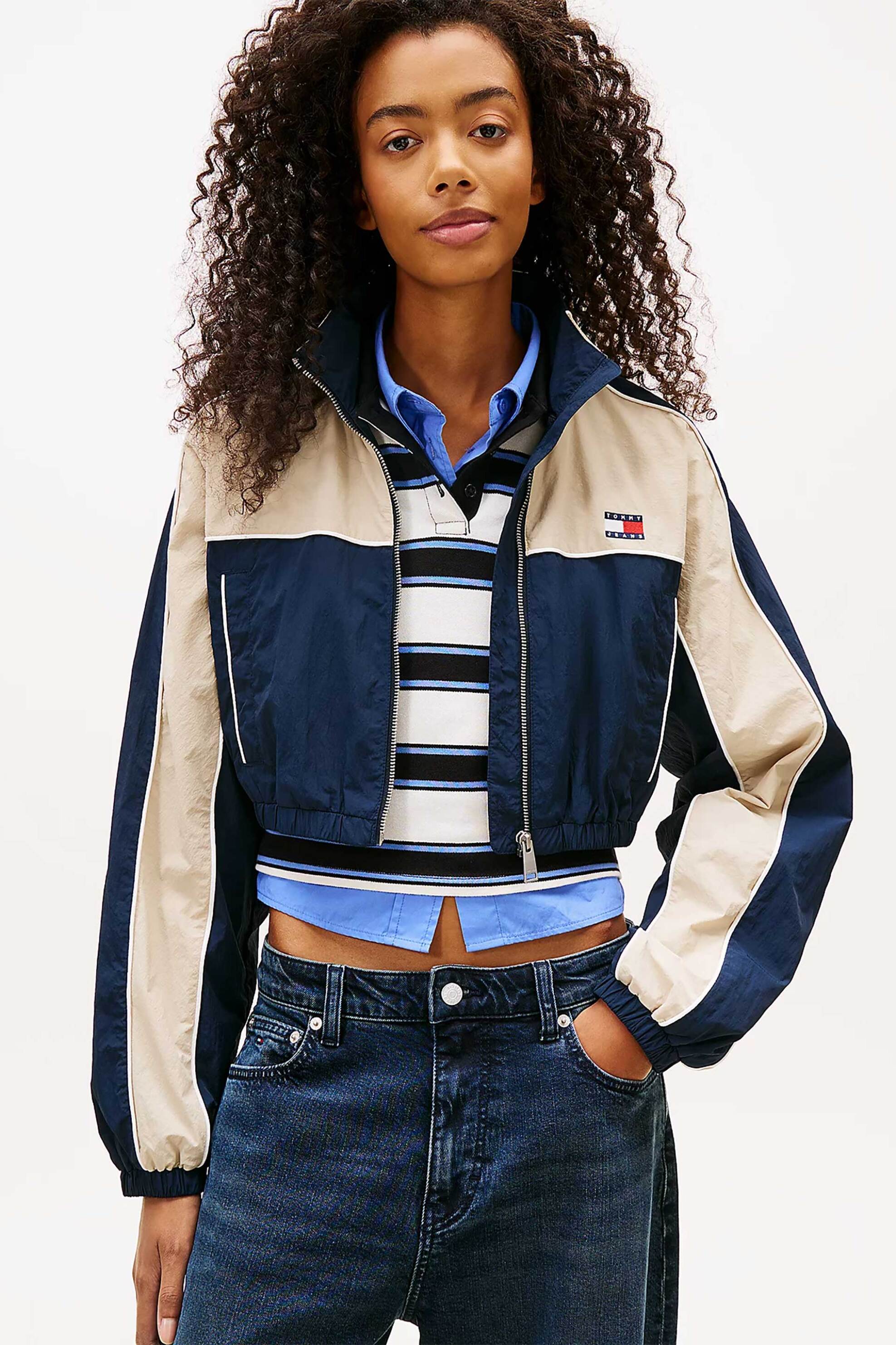 Tommy Jeans γυναικείο jacket colour-blocked με λογότυπο Regular Fit - DW0DW22055 Μπλε Σκούρο