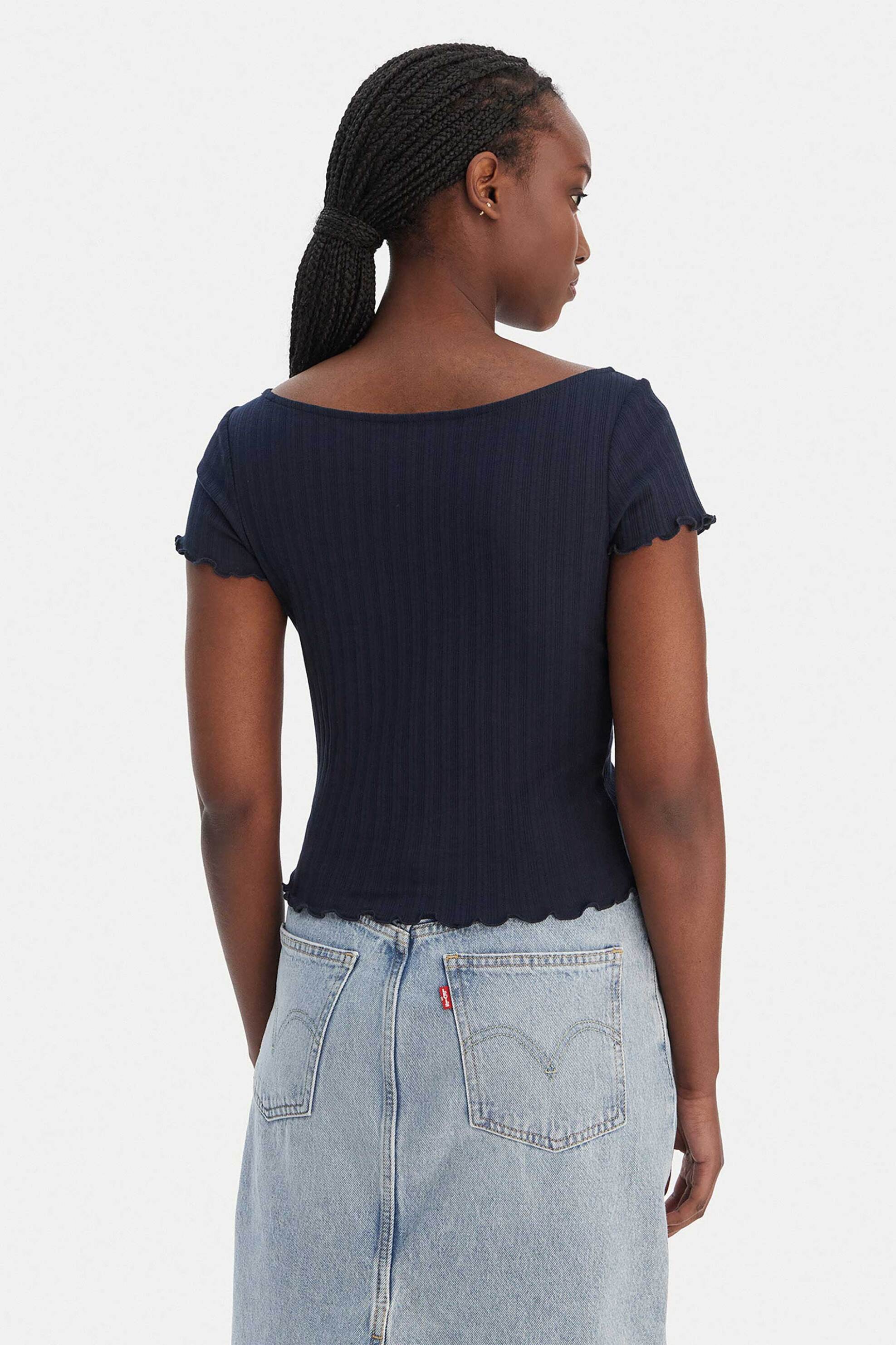 Tommy Jeans Γυναικεία Μπλούζα Ribbed με Λογότυπο Slim Fit - Dw0Dw22460 Μπλε Σκούρο