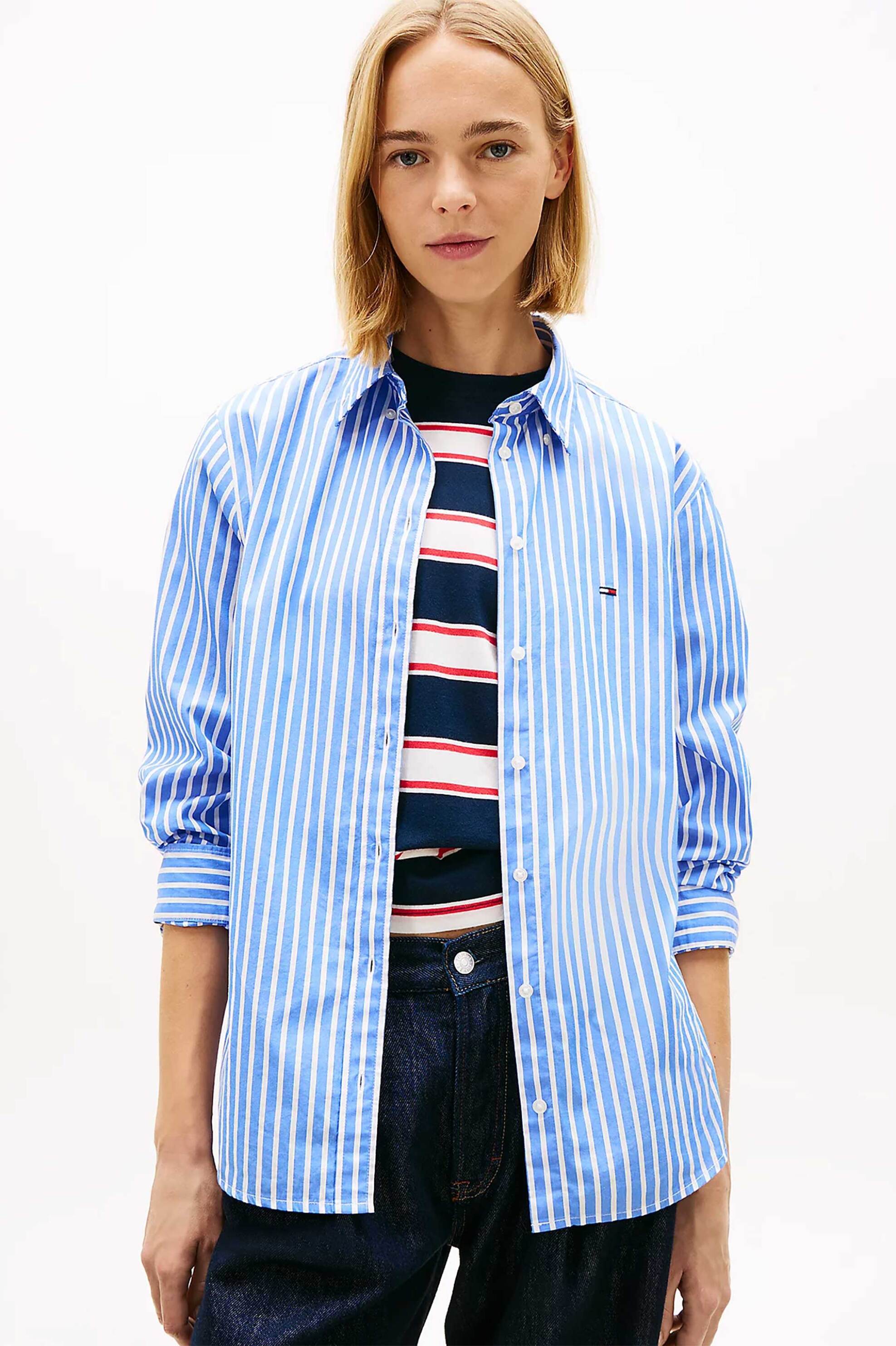 TOMMY JEANS Tommy Jeans γυναικείο πουκάμισο ριγέ με λογότυπο Regular Fit - DW0DW22211 Μπλε - 2